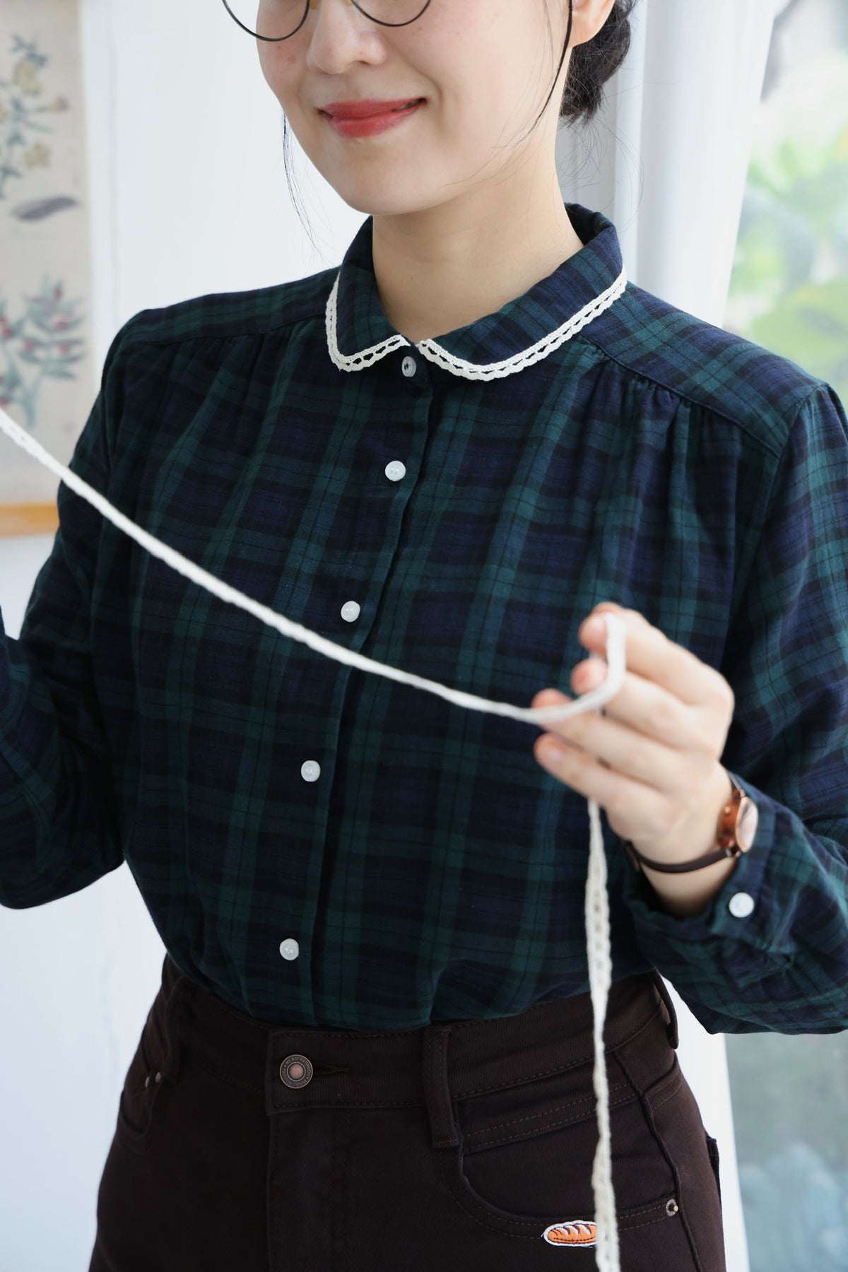 Briony Tartan Cotton Blouse