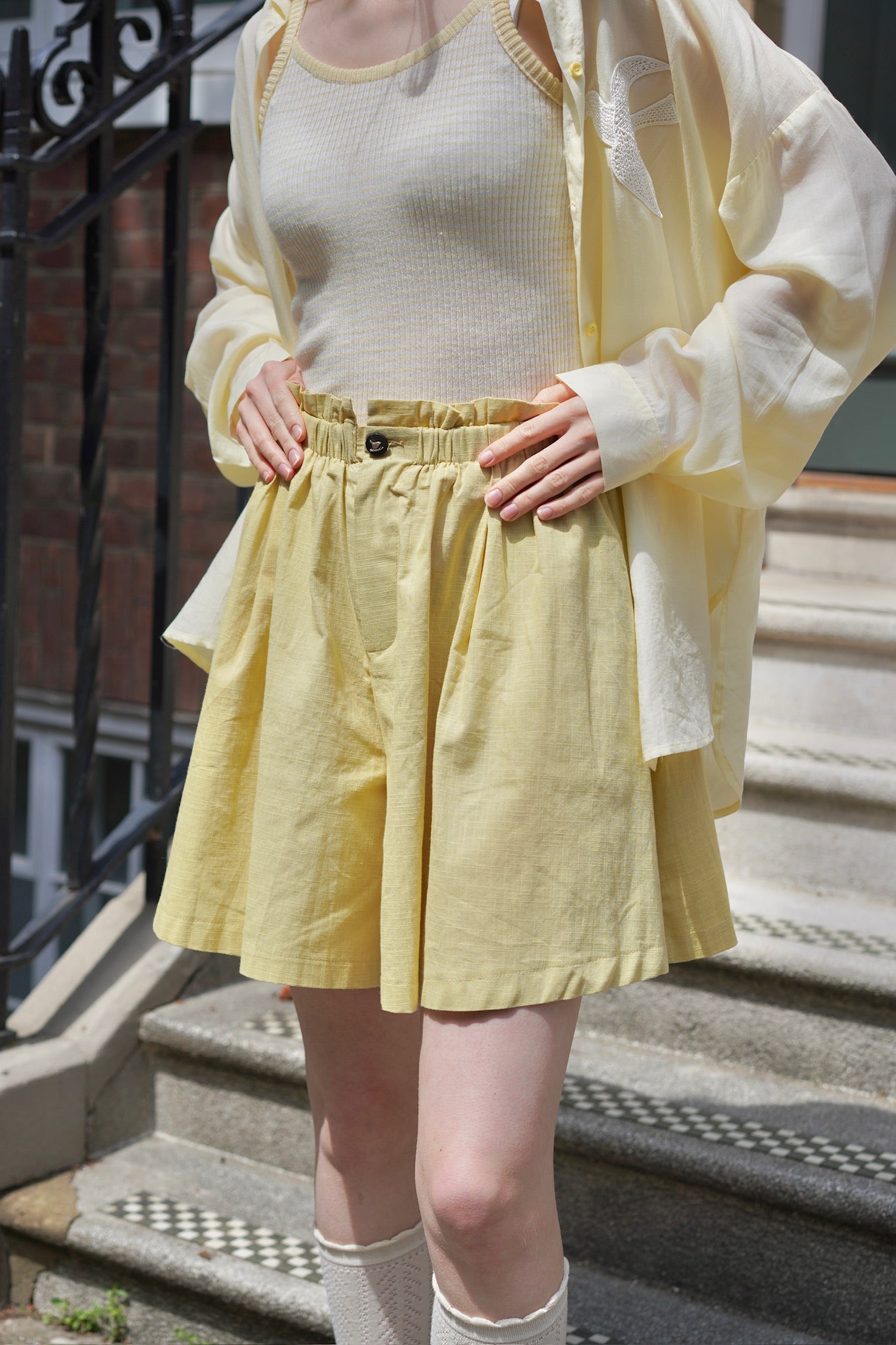 Buttercup Breeze Cotton Shorts (Light Mustard)