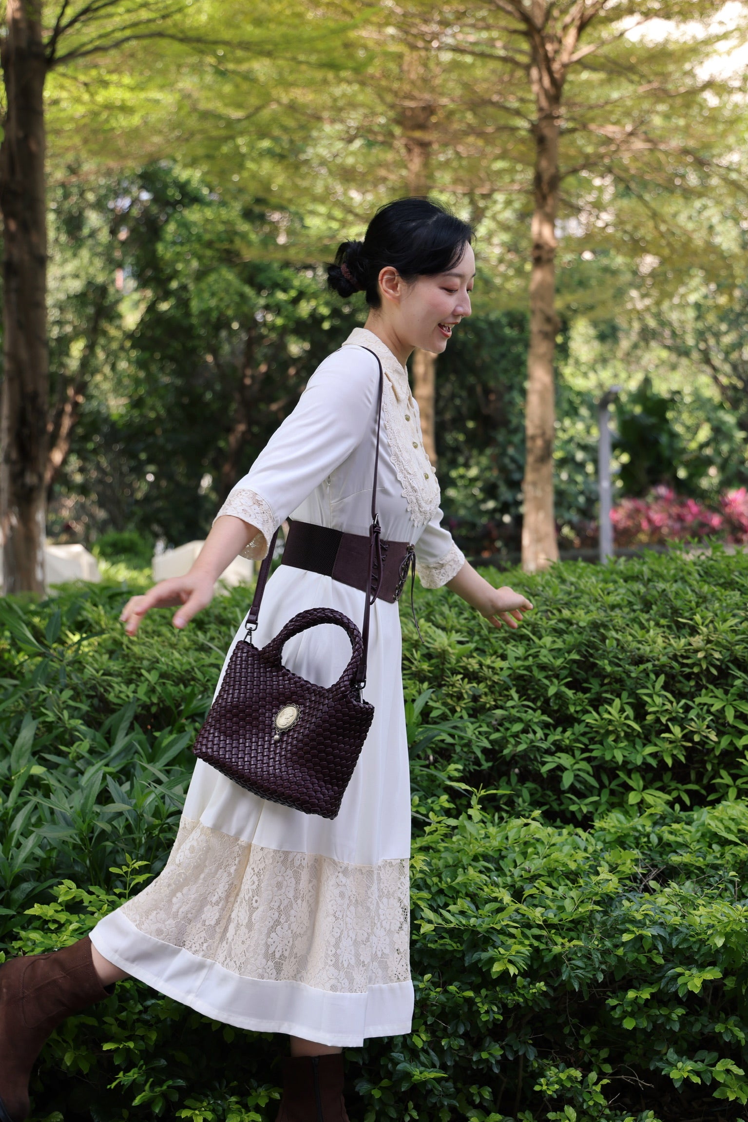 Cameo Leather Woven Tote Bag