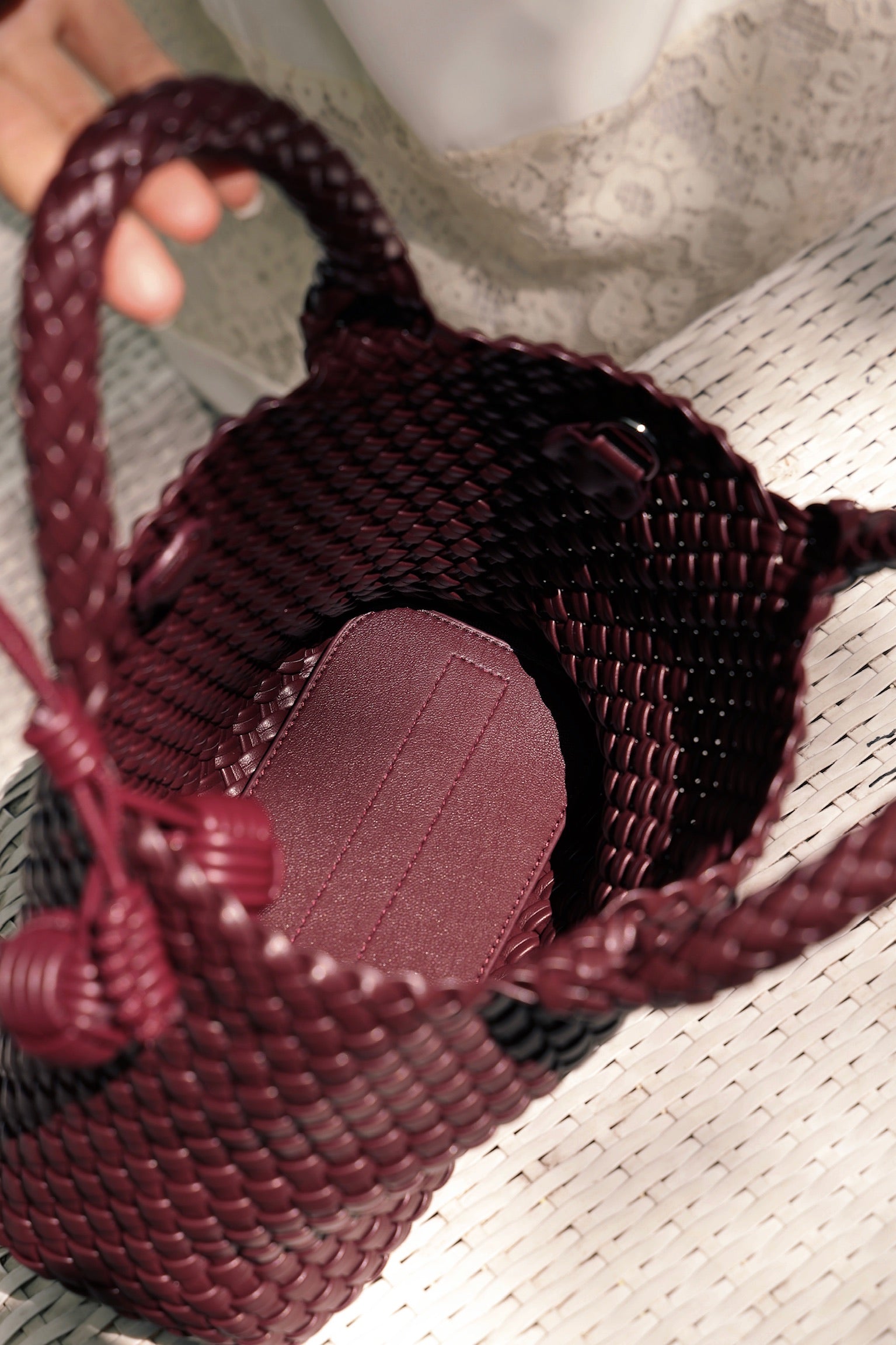 Kitty Scarf Leather Woven Tote Bag