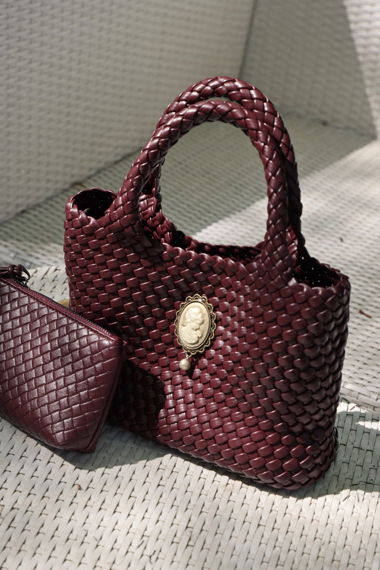 Cameo Leather Woven Tote Bag