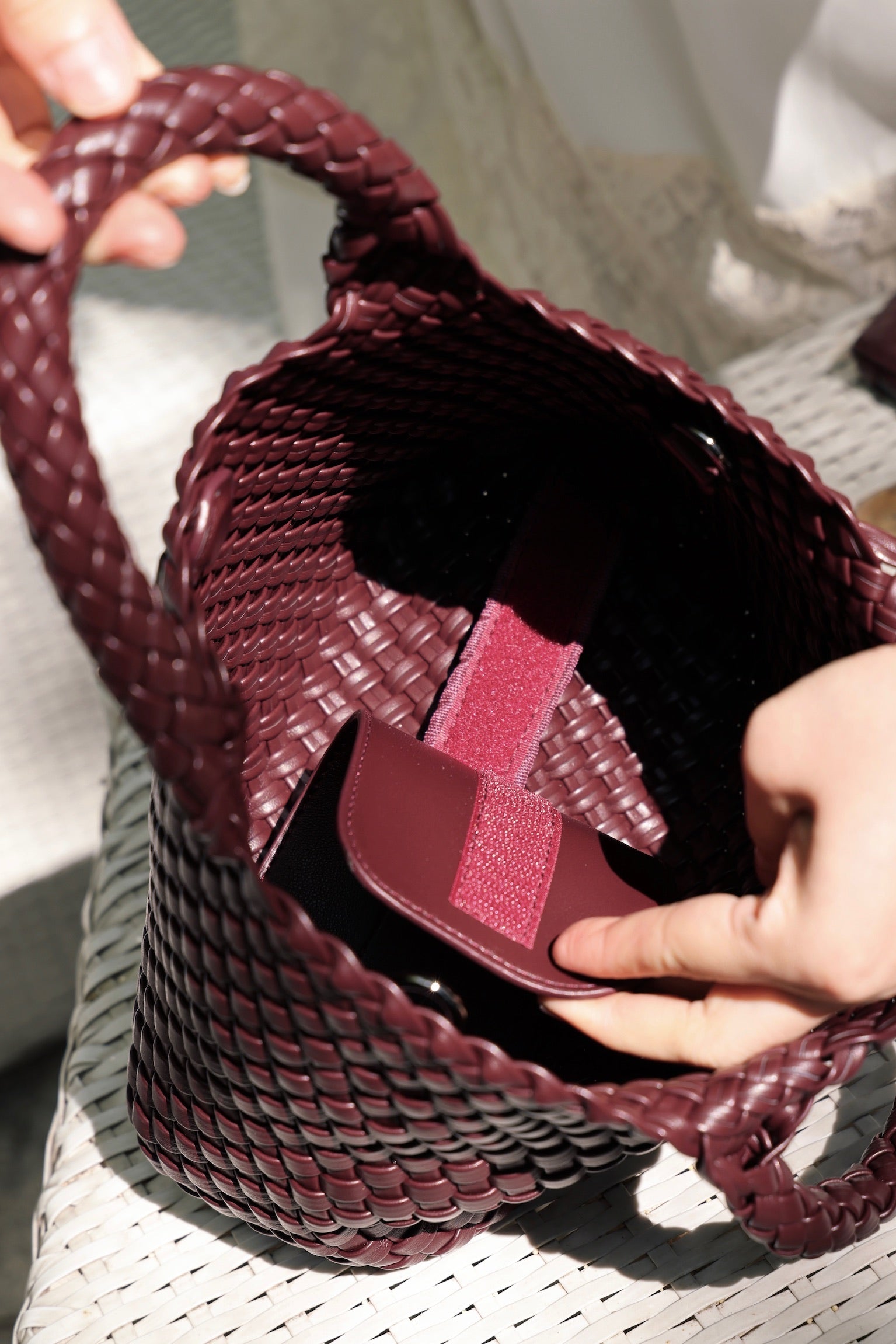 Kitty Scarf Leather Woven Tote Bag