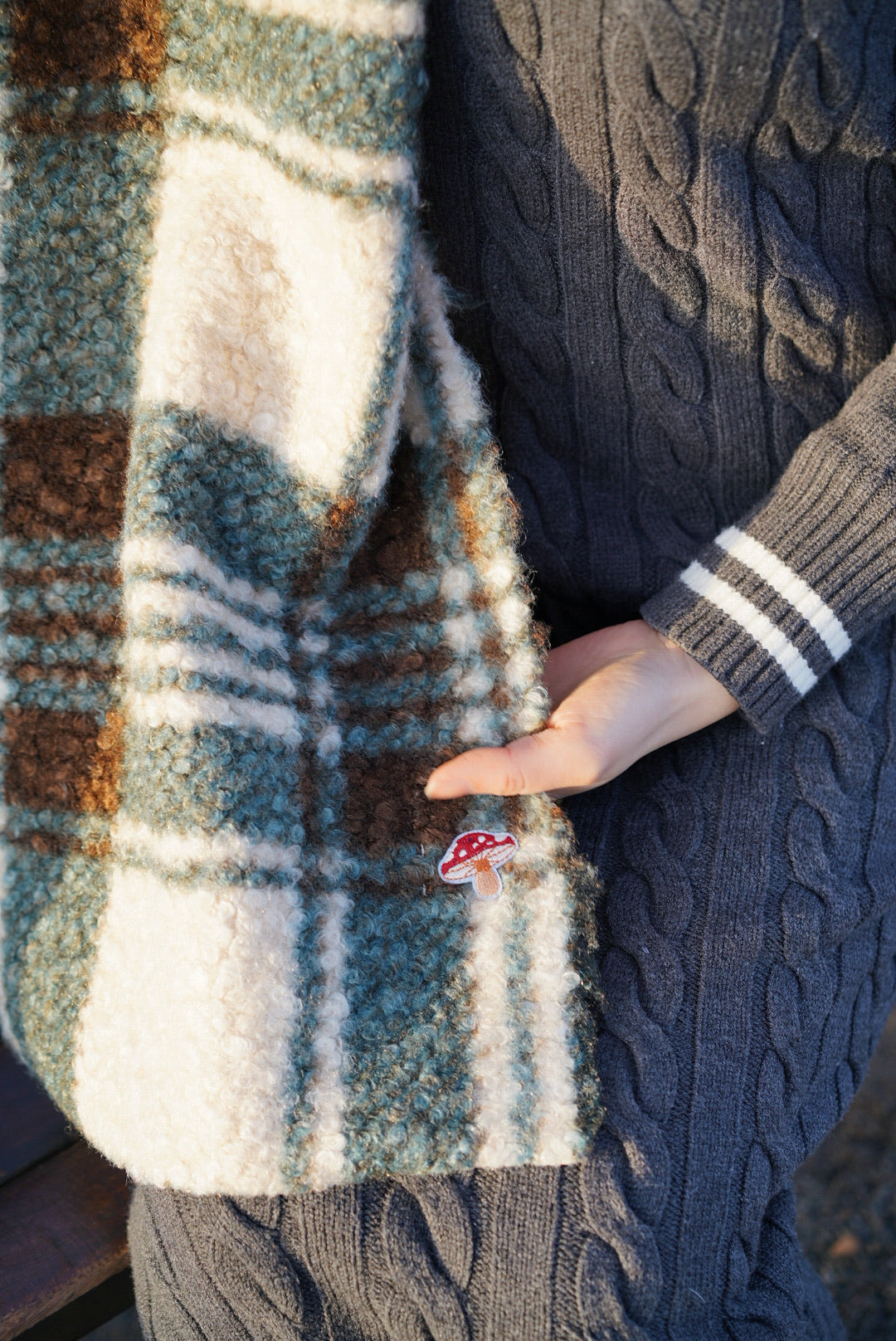 Woodland Friends Tartan Scarf (Whimsical Mushroom)