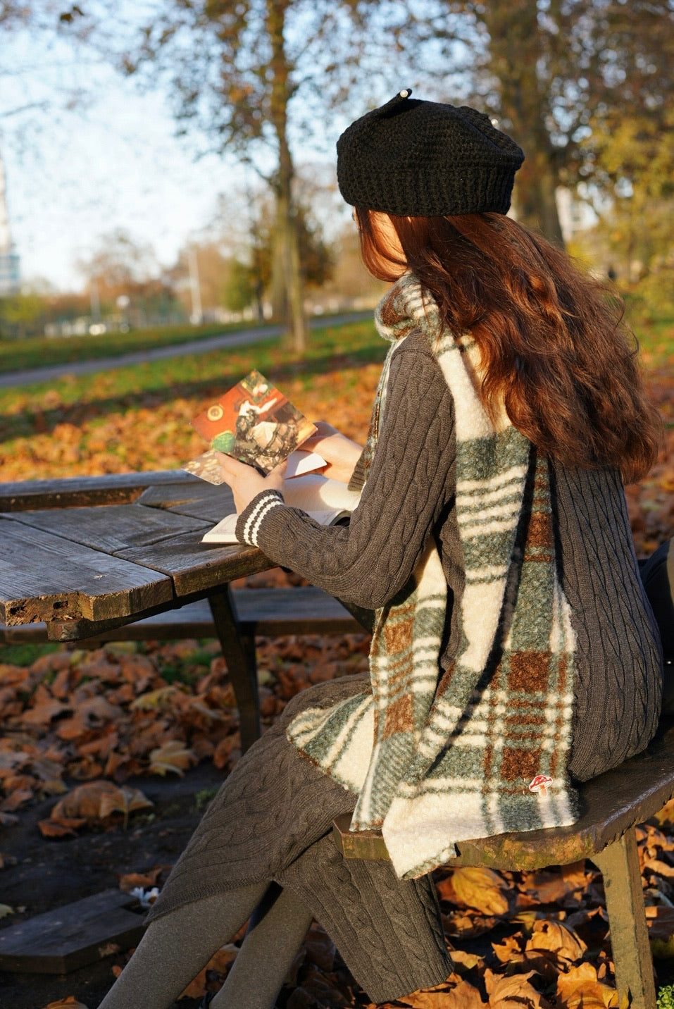 Woodland Friends Tartan Scarf (Whimsical Mushroom)