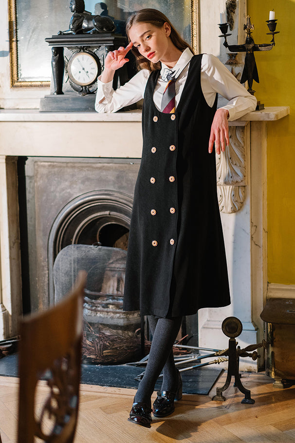 Vintage Lapeled Double-breasted Dress