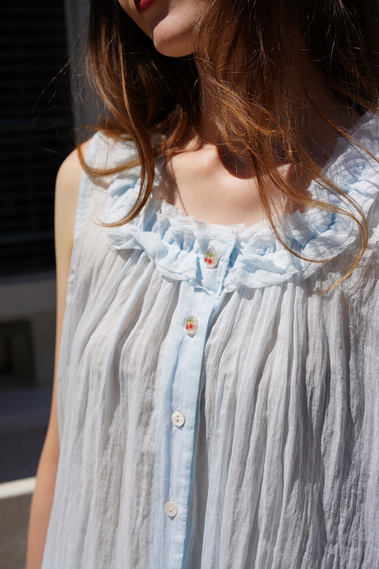 Cherry Ruffle Dolly Top (Sky Blue)