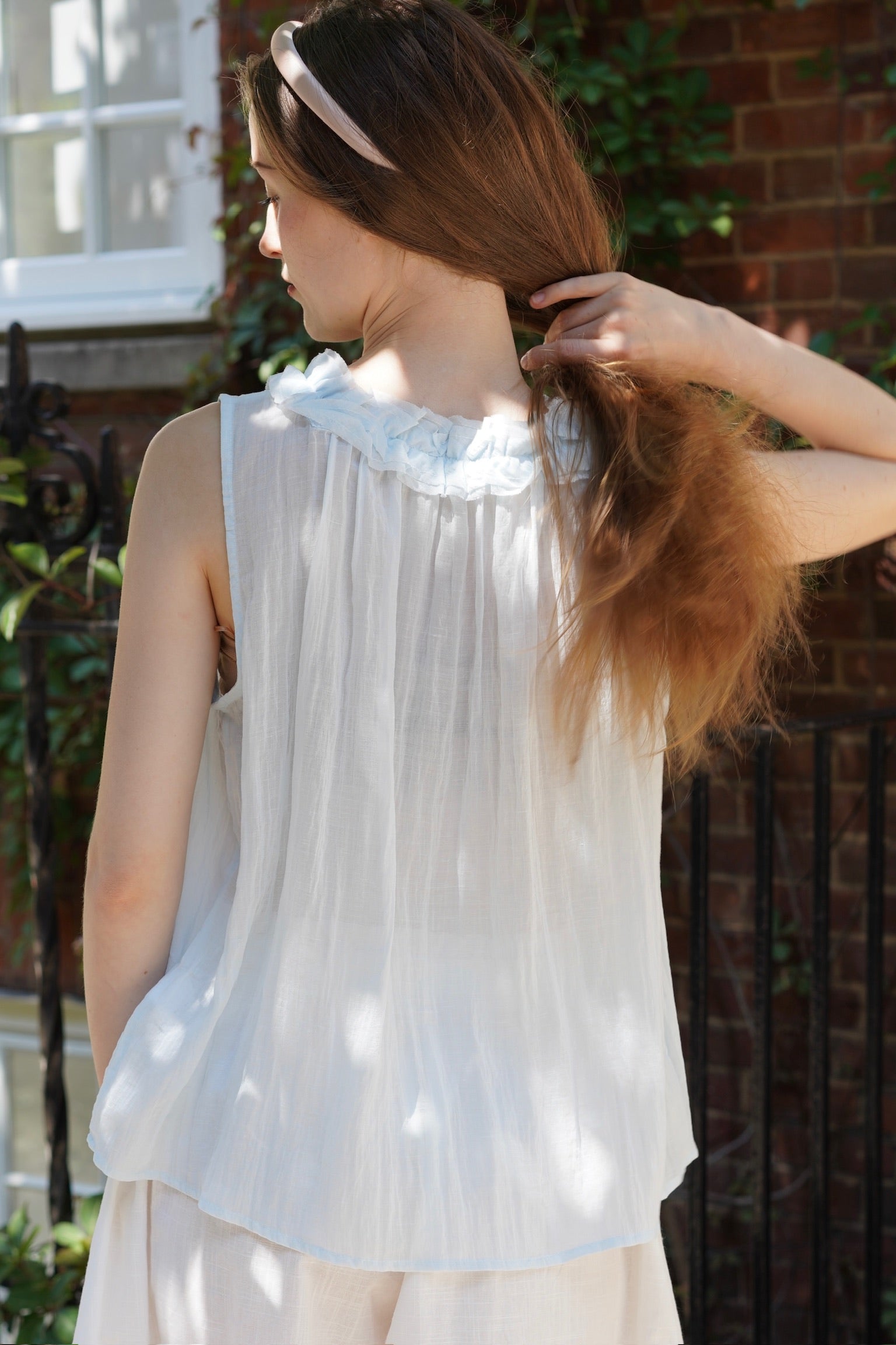 Cherry Ruffle Dolly Top (Sky Blue)