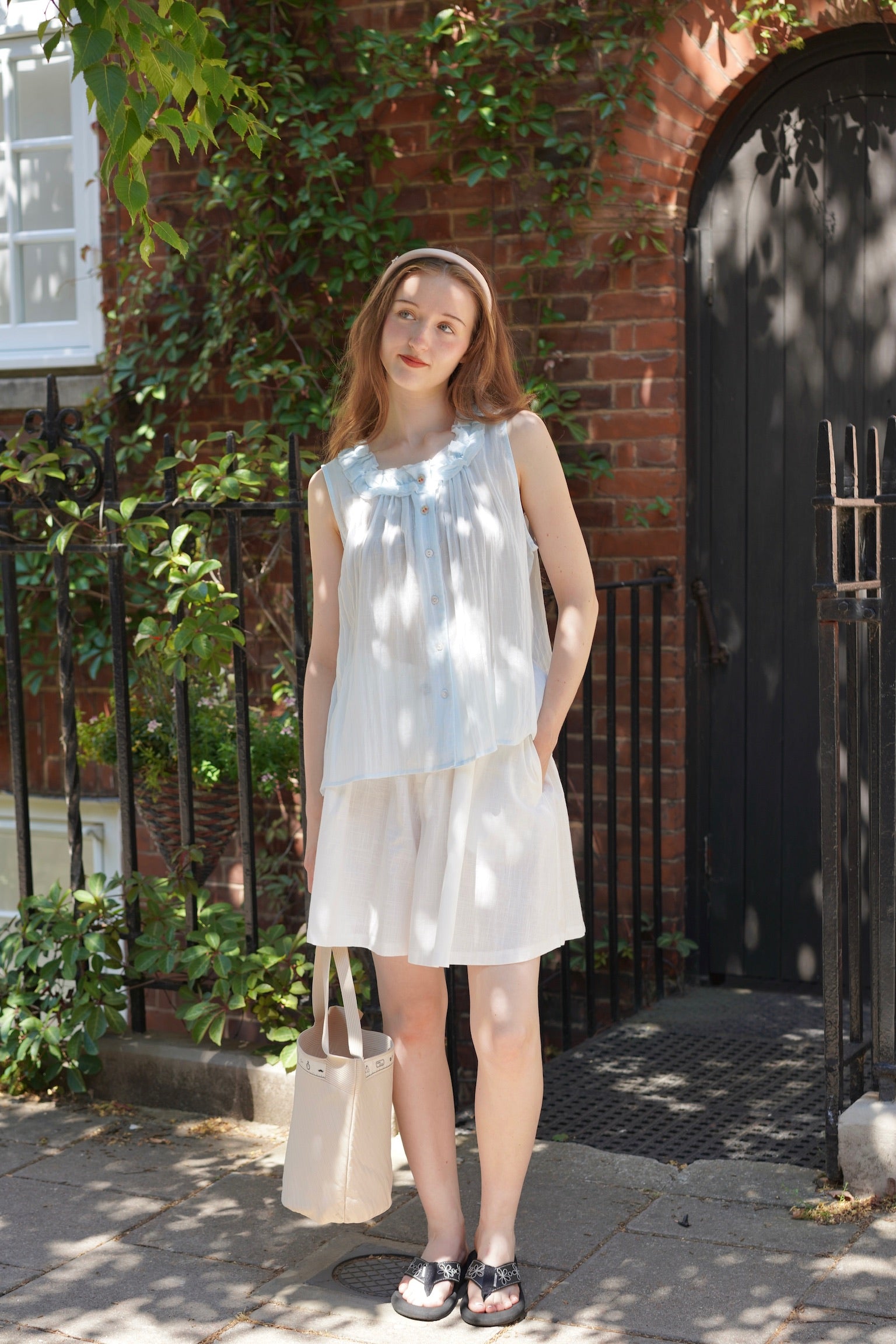 Cherry Ruffle Dolly Top (Sky Blue)