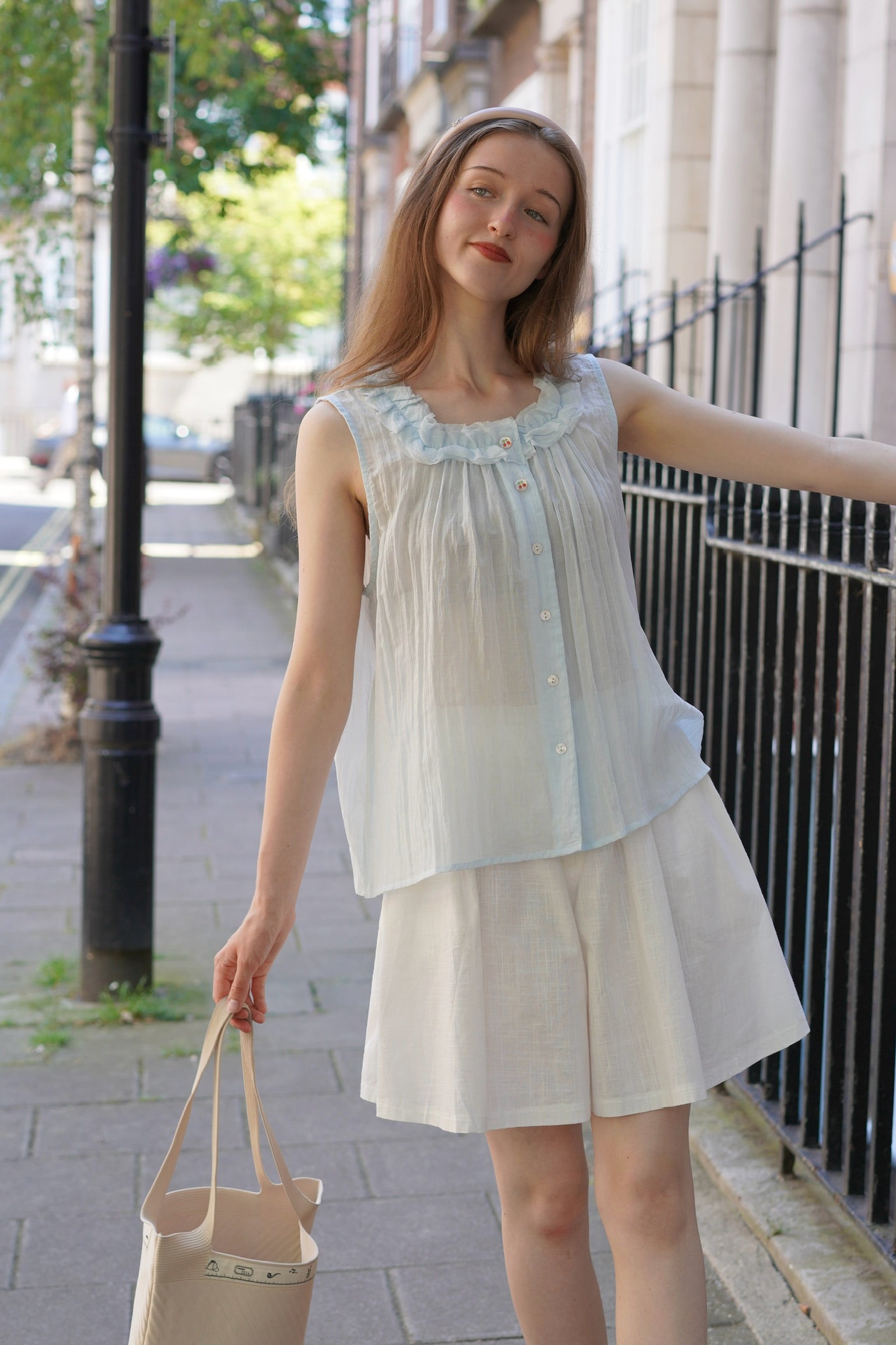 Cherry Ruffle Dolly Top (Sky Blue)