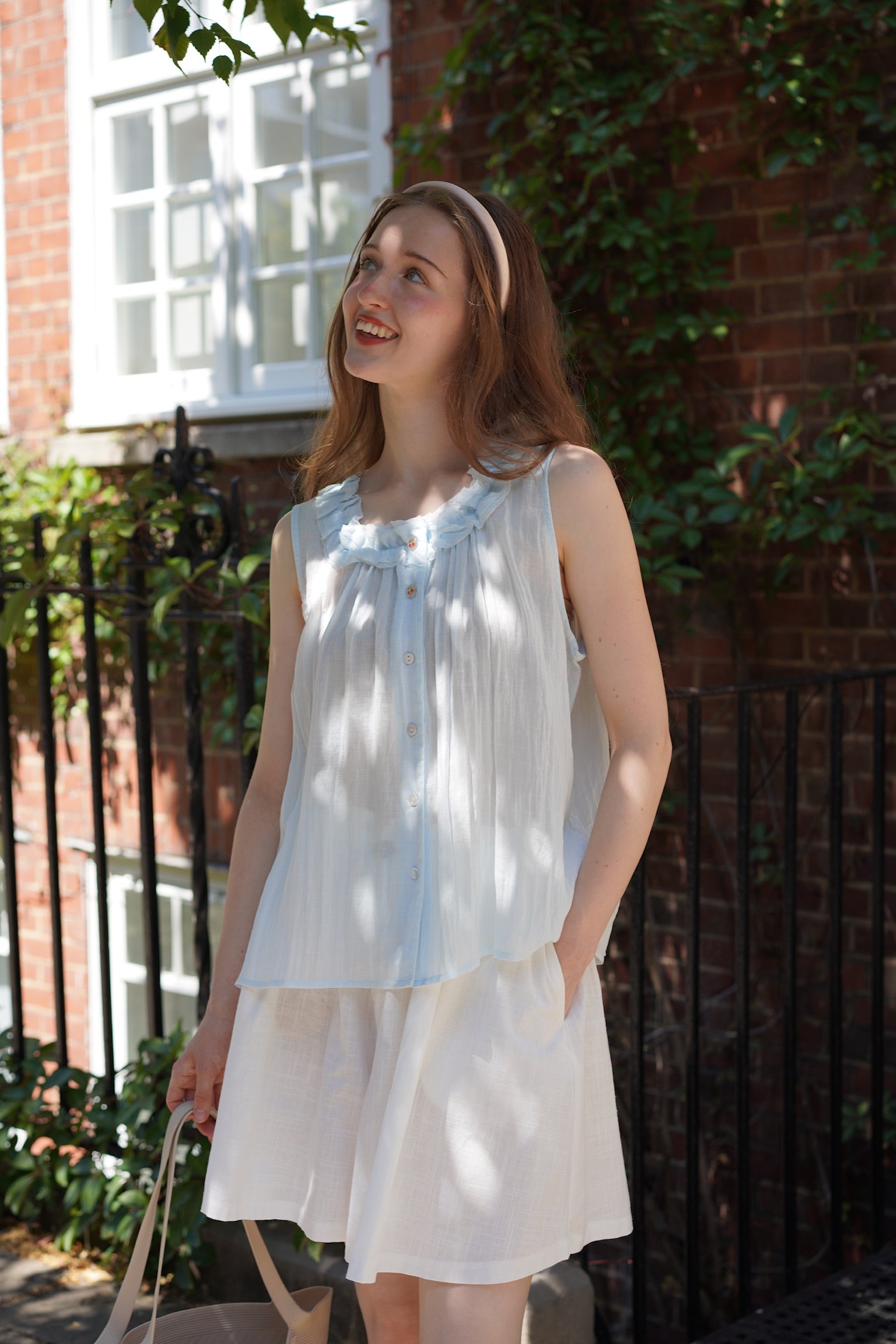 Cherry Ruffle Dolly Top (Sky Blue)