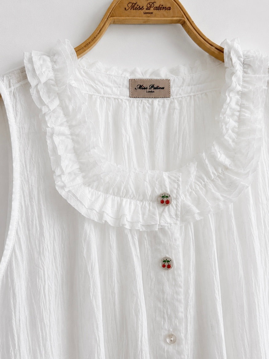 Cherry Ruffle Dolly Top (White)