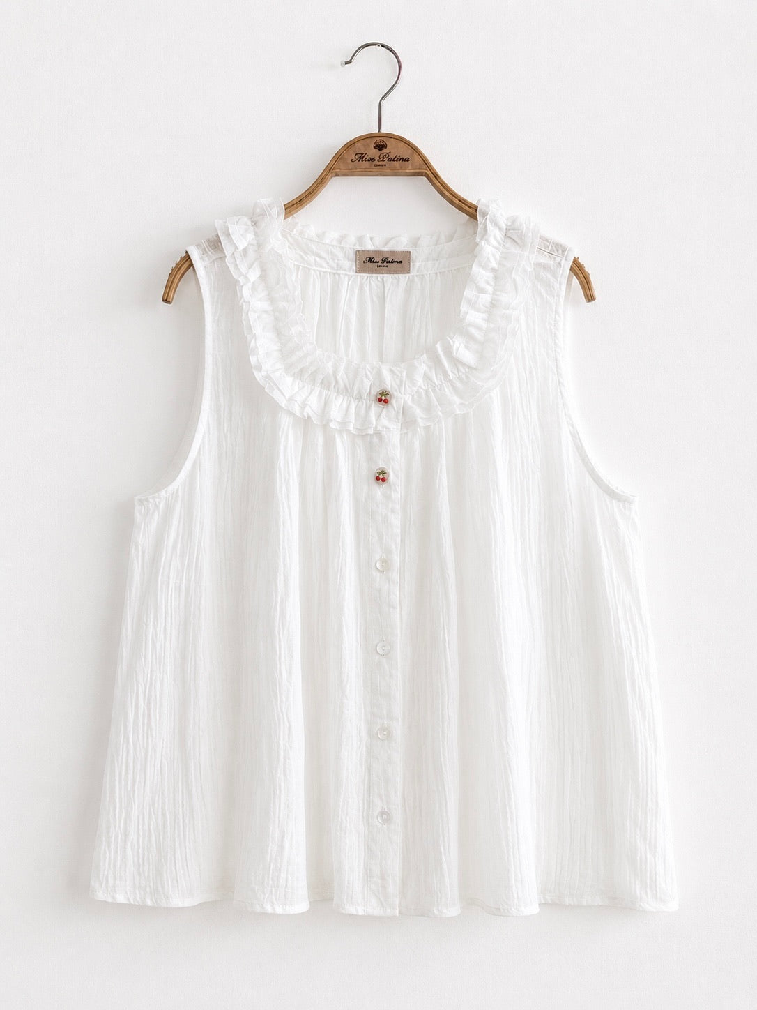 Cherry Ruffle Dolly Top (White)