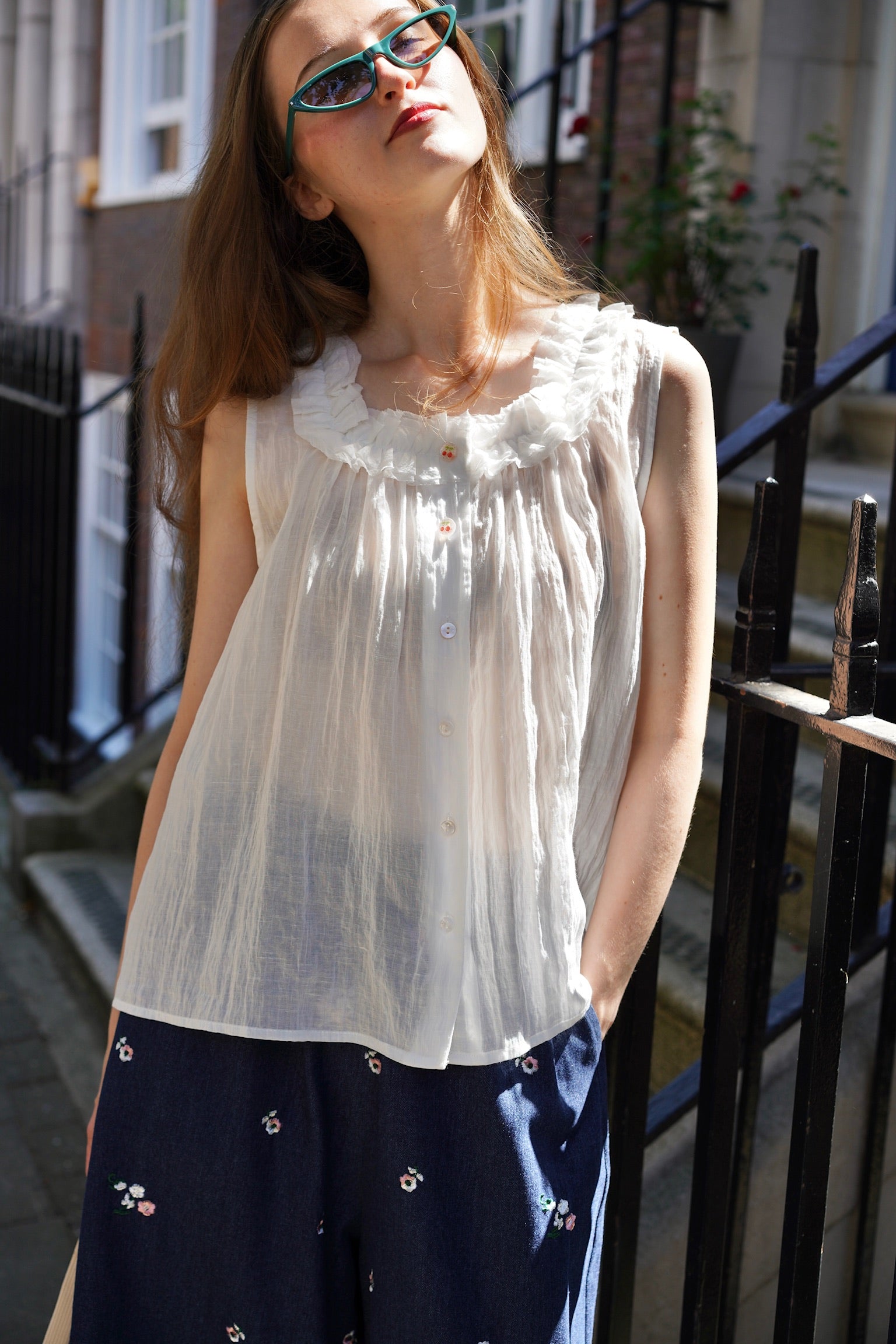 Cherry Ruffle Dolly Top (White)
