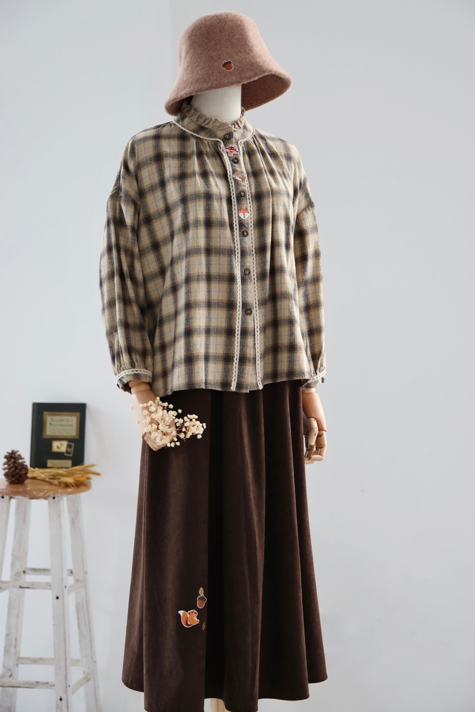 Curious Squirrel Corduroy Skirt (Chocolate Mocha)