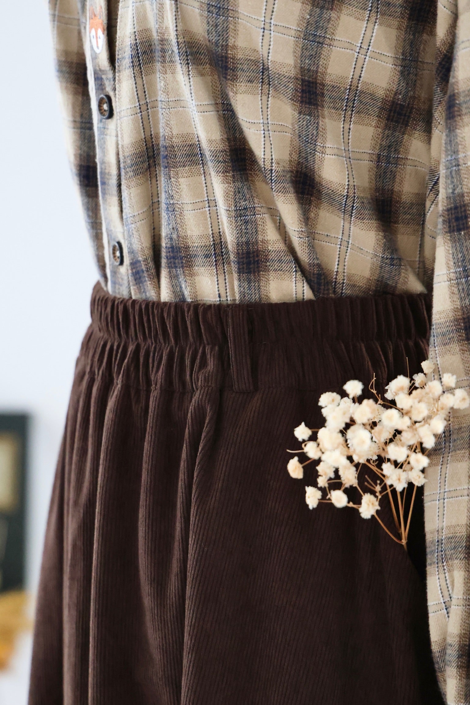 Curious Squirrel Corduroy Skirt (Chocolate Mocha)