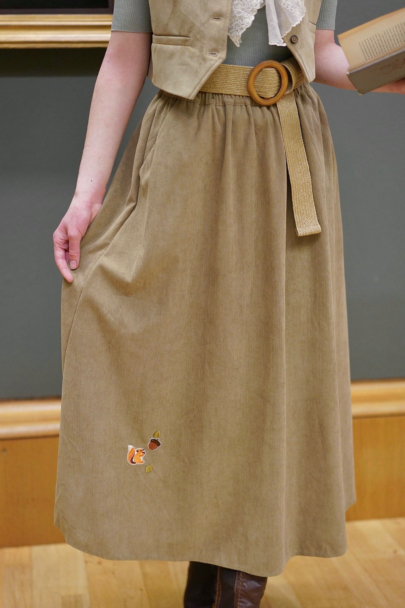 Curious Squirrel Corduroy Skirt (Caramel Latte)