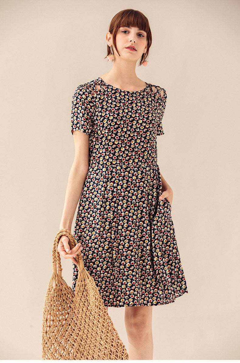 Ditsy Floral Tie-Shoulder Dress