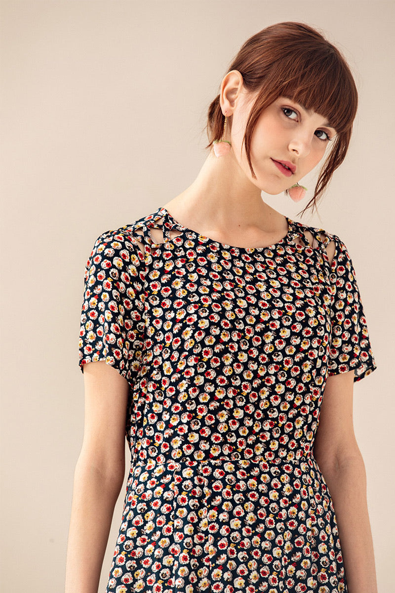 Ditsy Floral Tie-Shoulder Dress