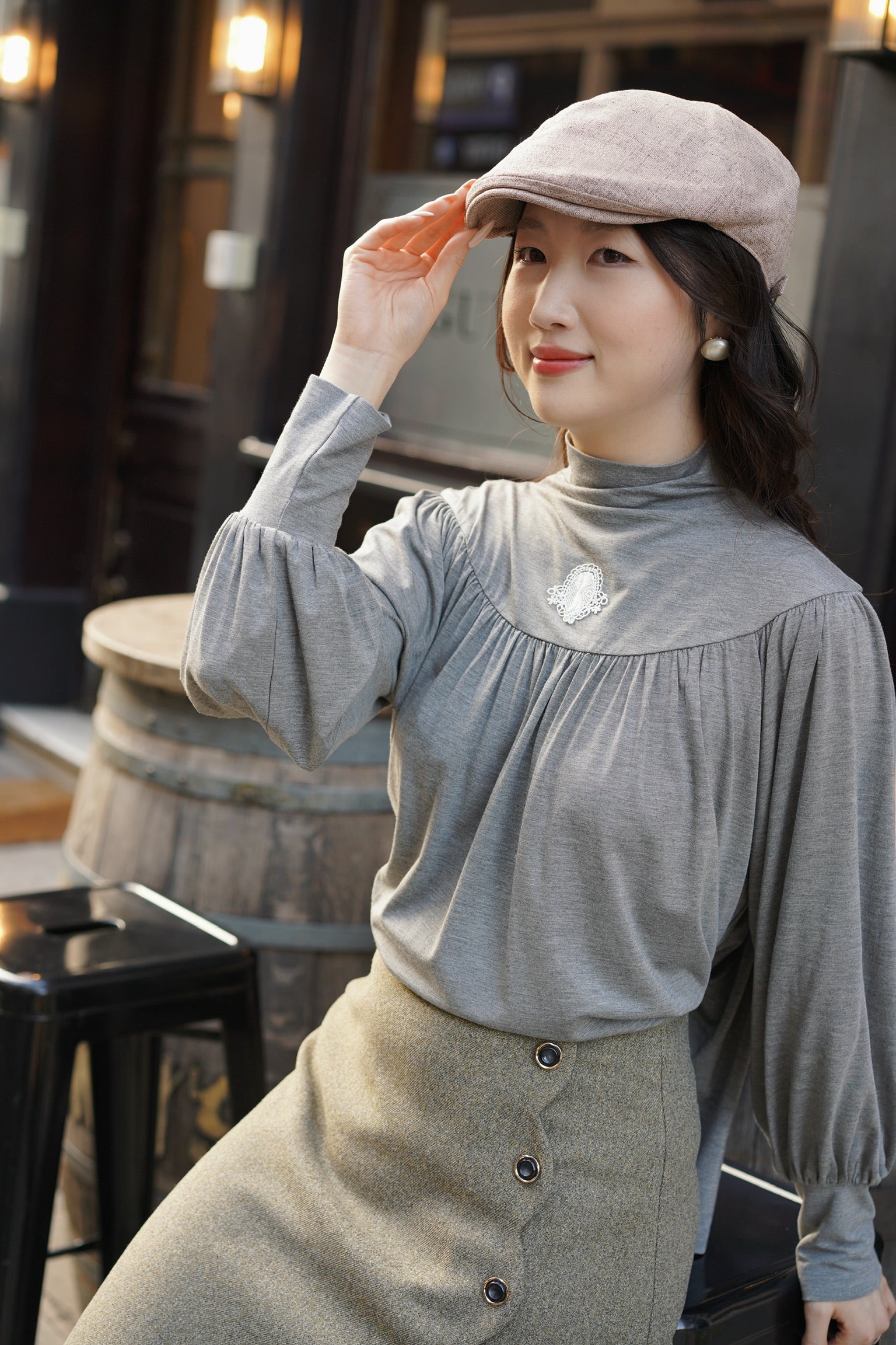 Edwardian Cat Lady Top (Grey)