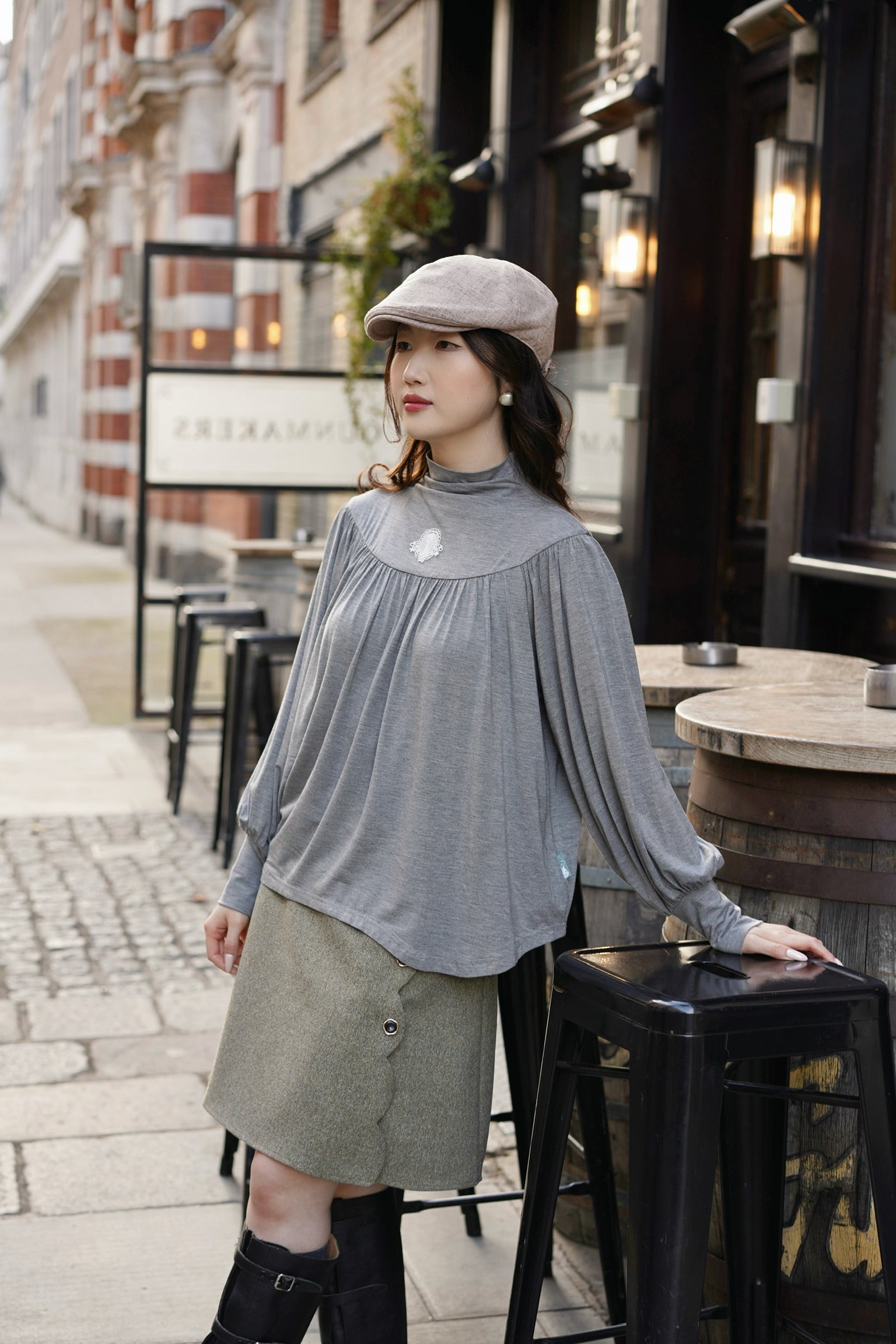Edwardian Cat Lady Top (Grey)