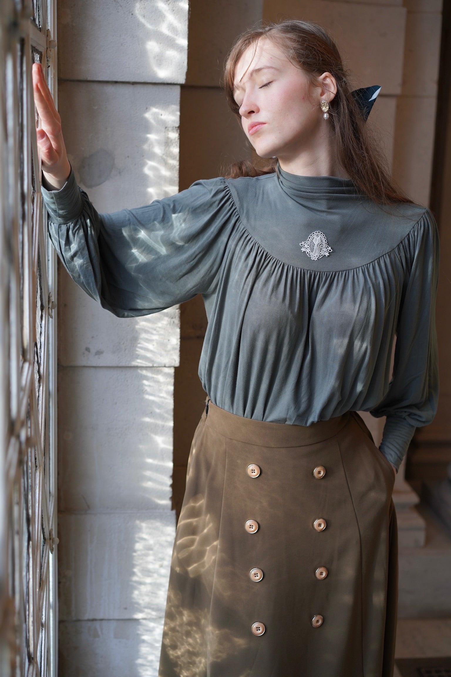 Edwardian Cat Lady Top (Patina Green & Celestial Blue)