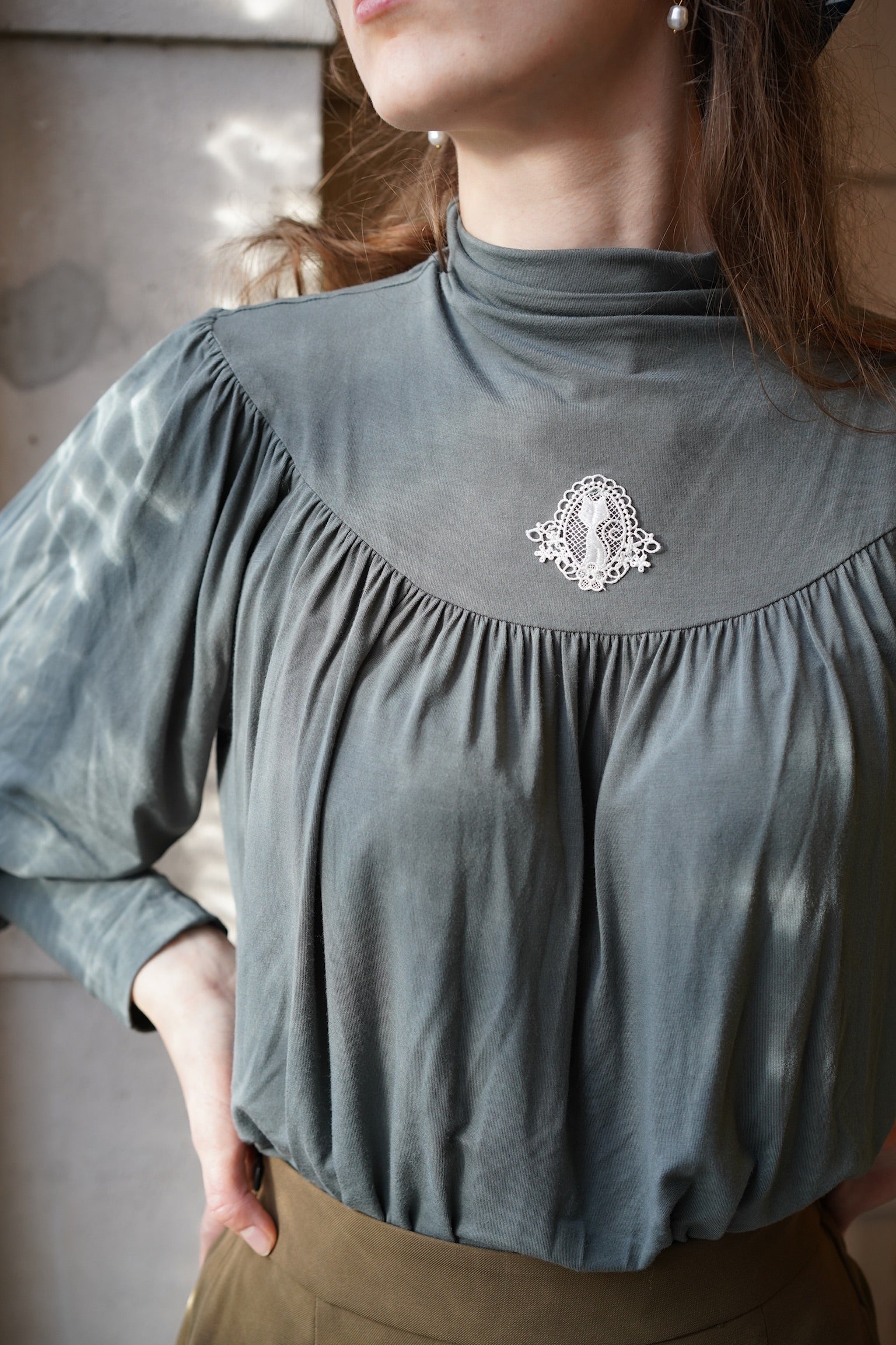 Edwardian Cat Lady Top (Patina Green & Celestial Blue)