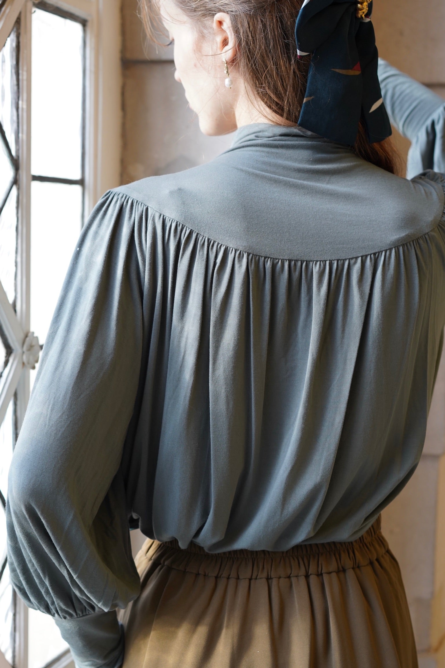 Edwardian Cat Lady Top (Patina Green & Celestial Blue)