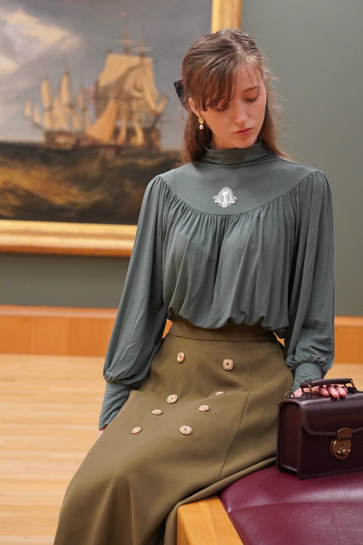 Edwardian Cat Lady Top (Patina Green & Celestial Blue)