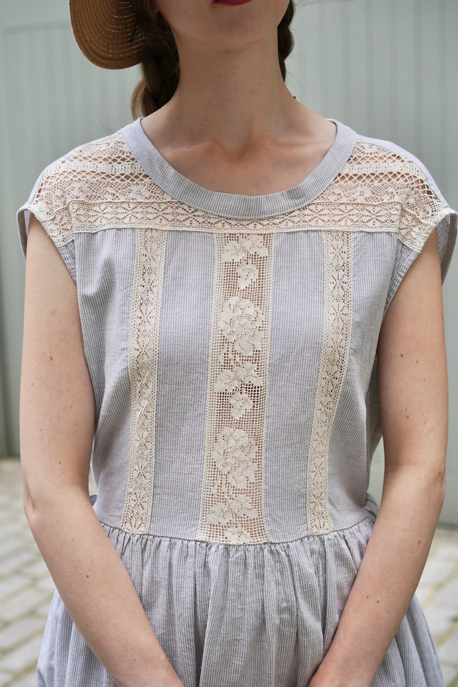 Edwardian Linen Lace Dress (Blue)