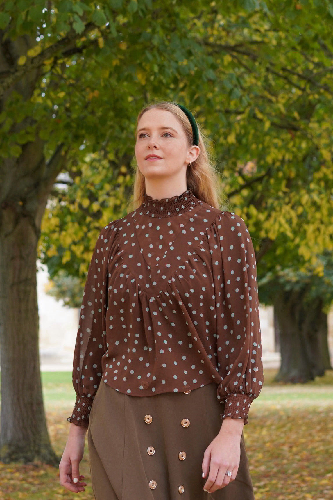 Edwardian Revival Blouse (Cocoa Polka)