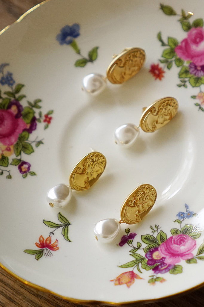 Engraved Pearl Earrings