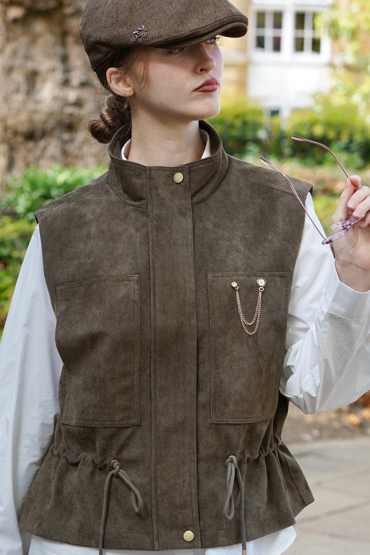 Explorer Faux-Suede Vest (Moss Green)