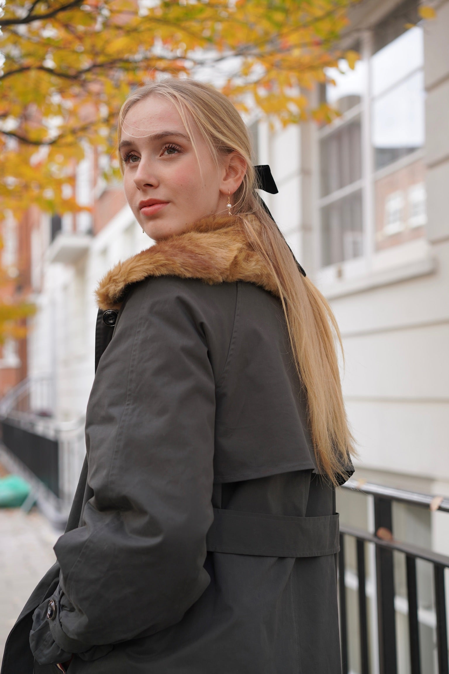 Felicity Kitten Faux Fur Collared Trench Coat