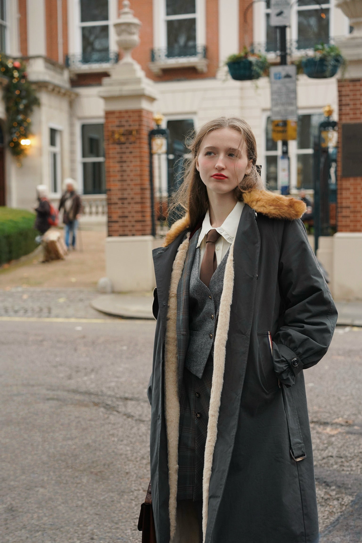 Felicity Kitten Faux Fur Collared Trench Coat