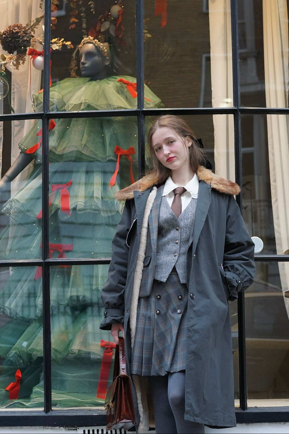 Felicity Kitten Faux Fur Collared Trench Coat