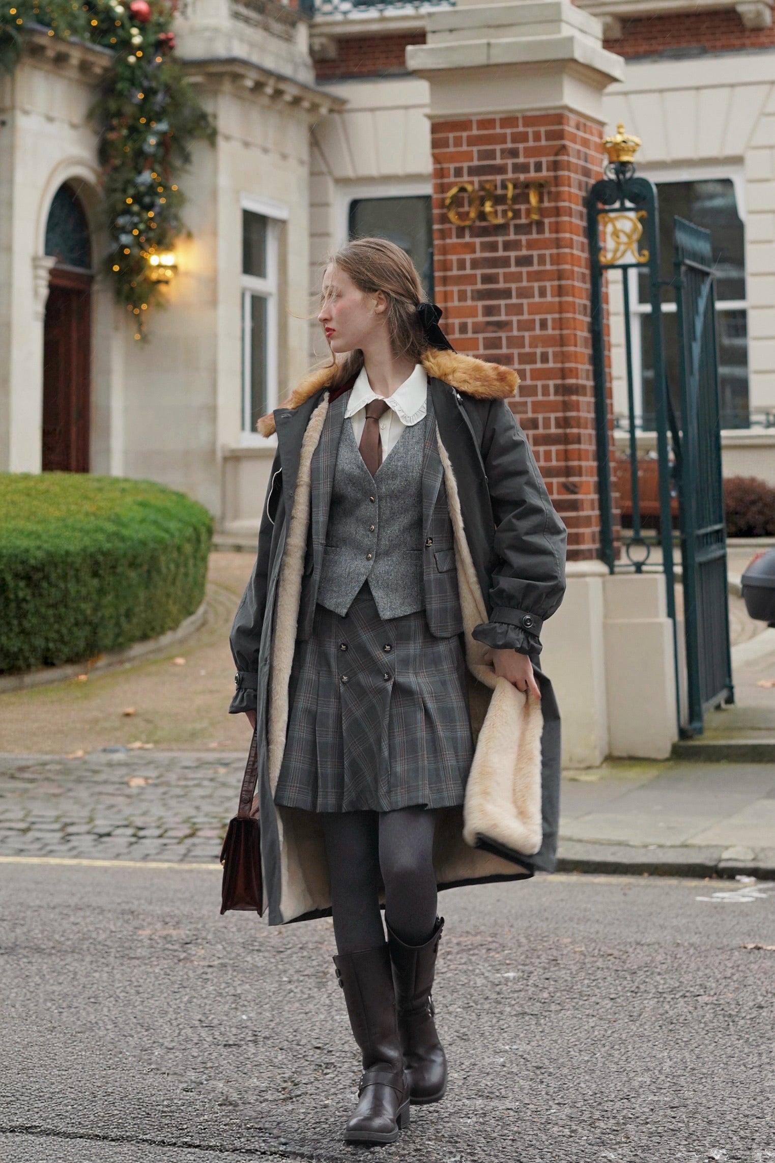 Felicity Kitten Faux Fur Collared Trench Coat