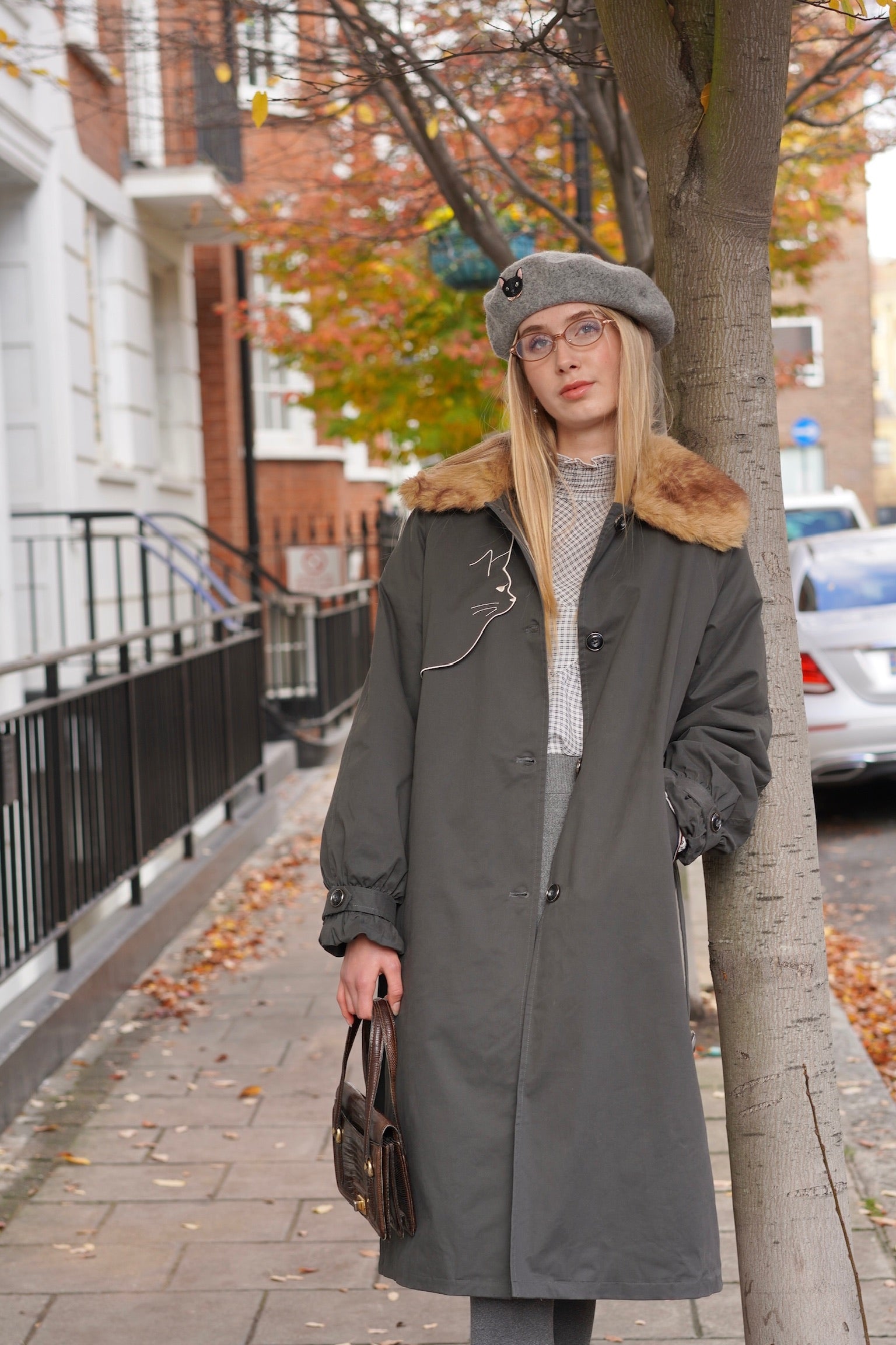 Felicity Kitten Faux Fur Collared Trench Coat