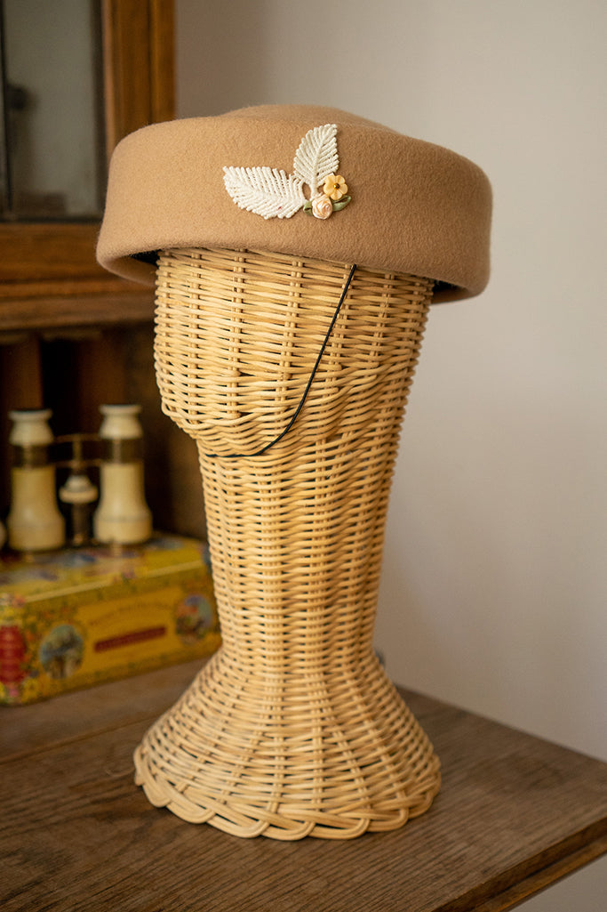 Floral Pillbox Hat(Camel)
