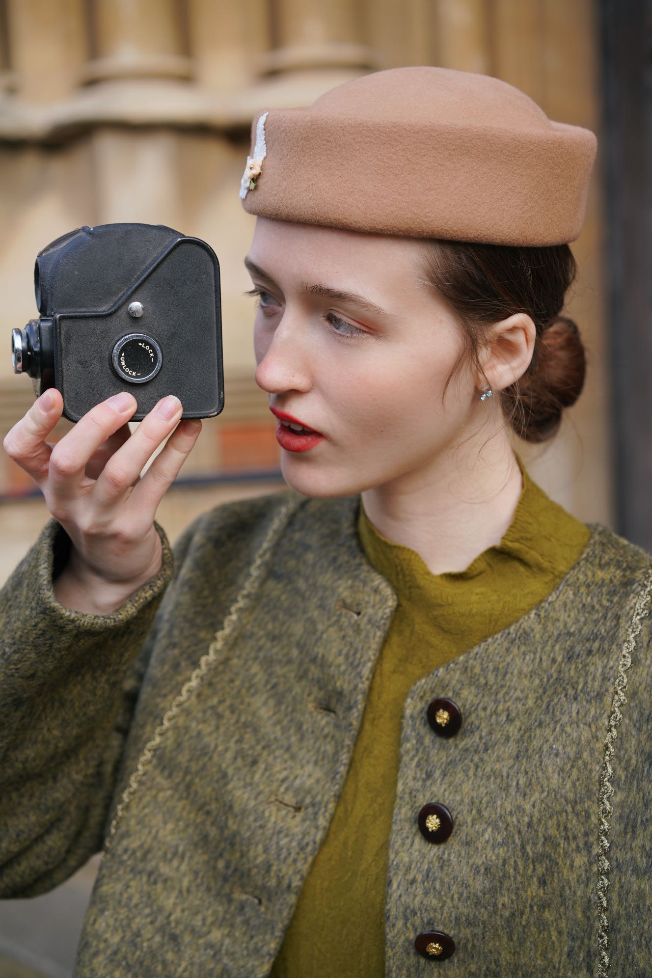 Floral Pillbox Hat Camel Miss Patina