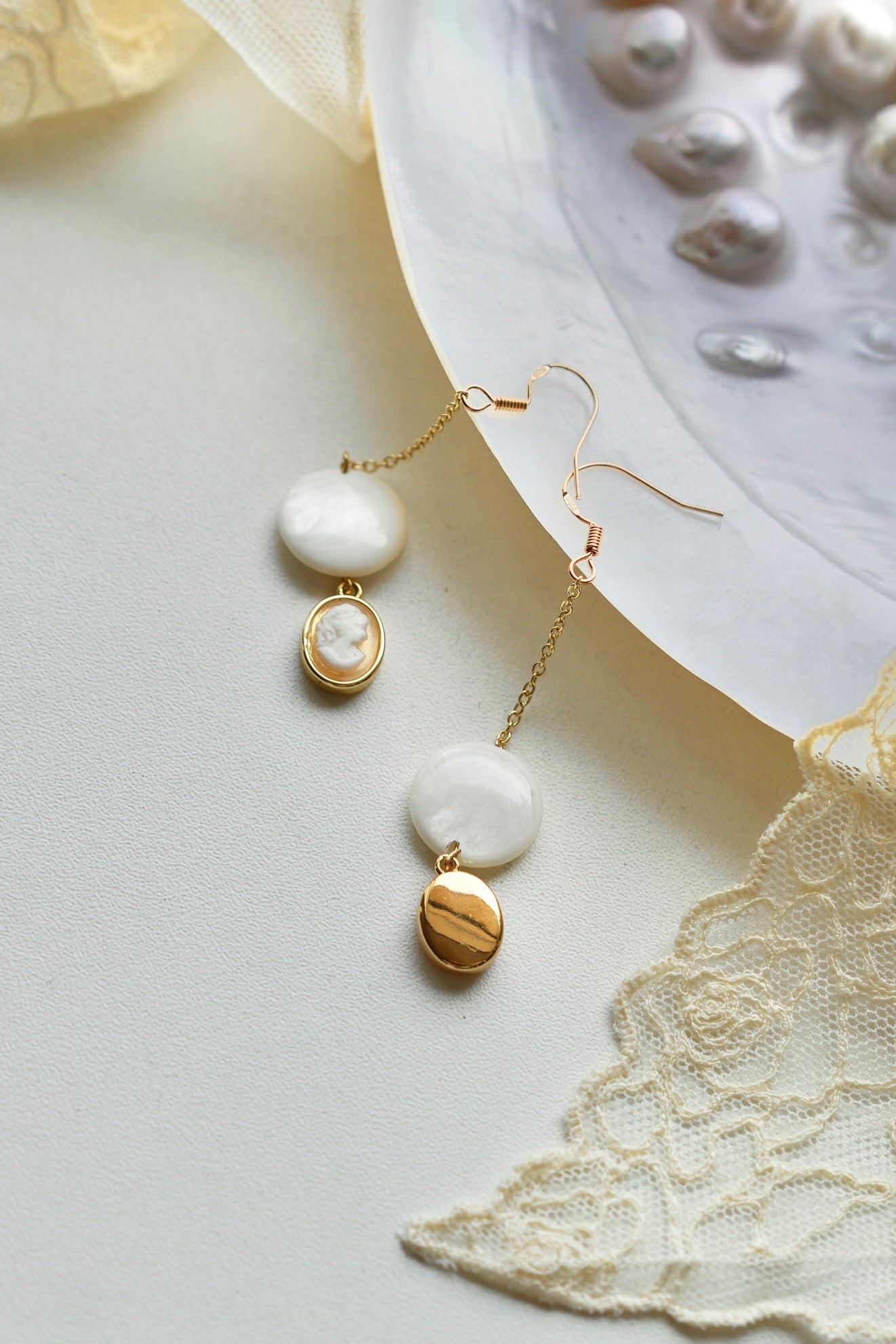 Handmade Shell Cameo Drop Earrings