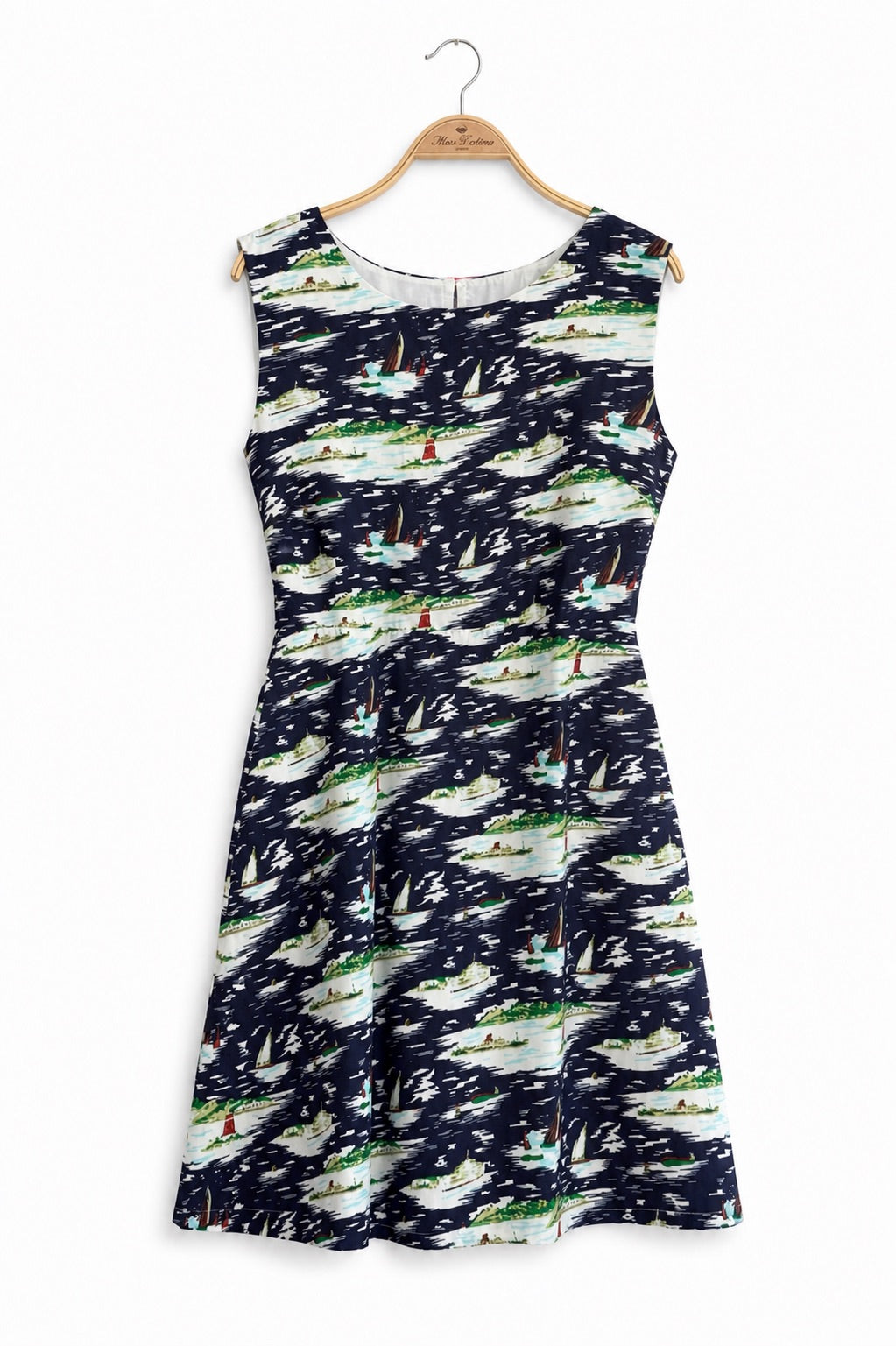 Hawaiian Vintage Print Open Back Mini Dress