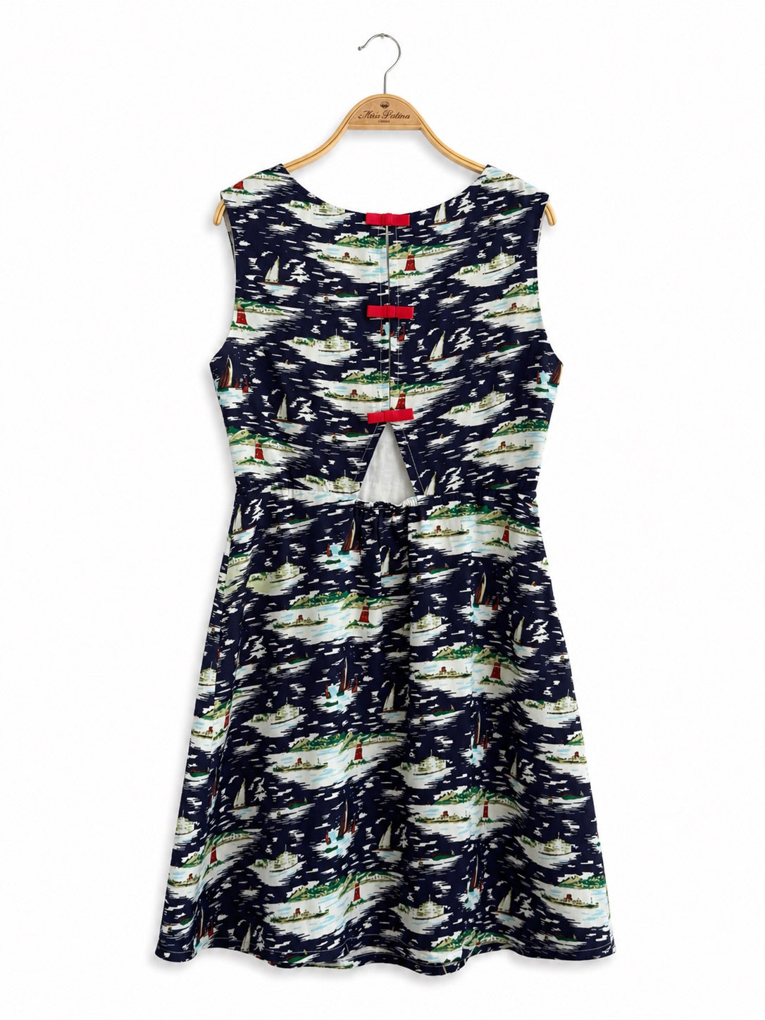 Hawaiian Vintage Print Open Back Mini Dress