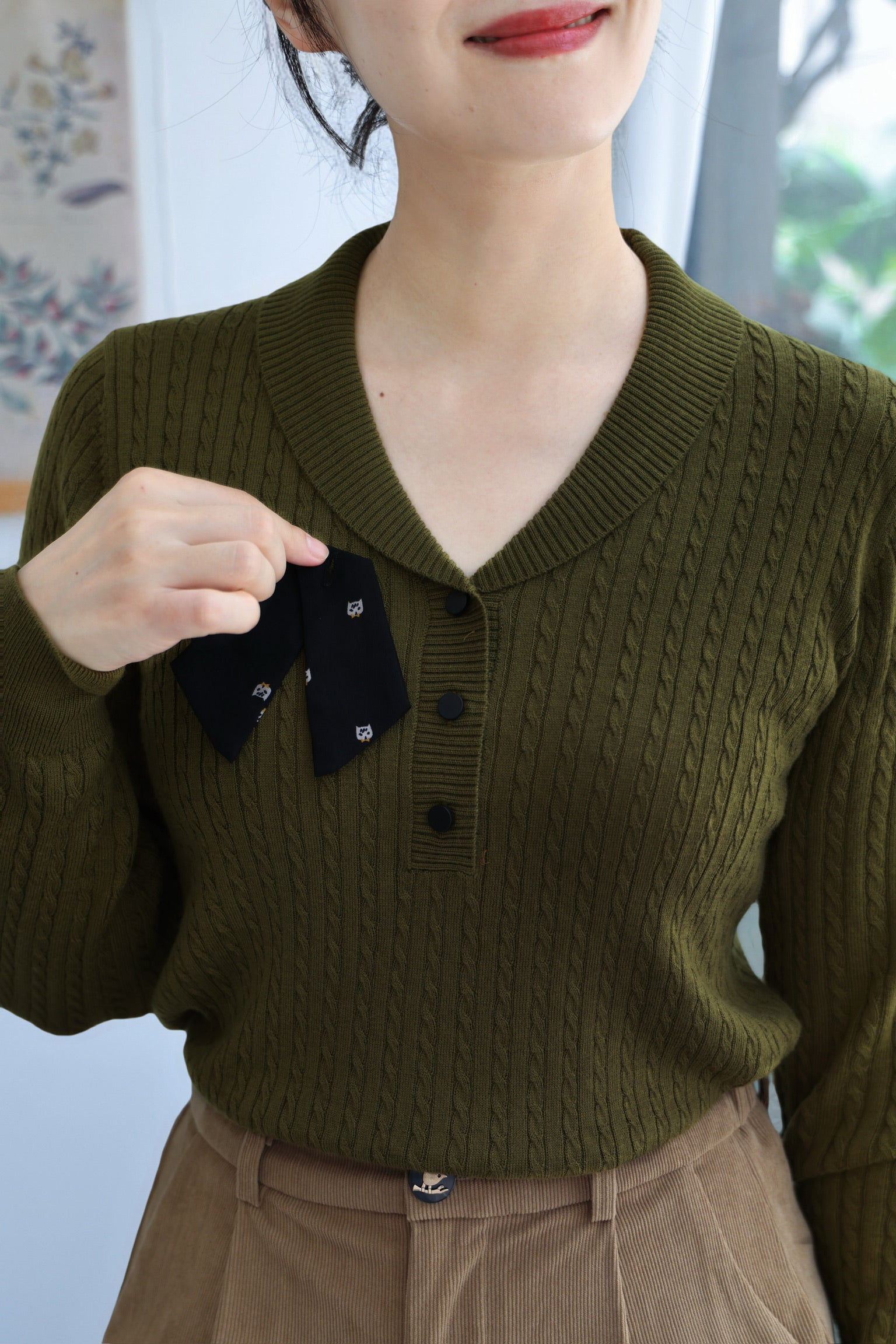 Heritage Bow Cable Knit (Olive Green)
