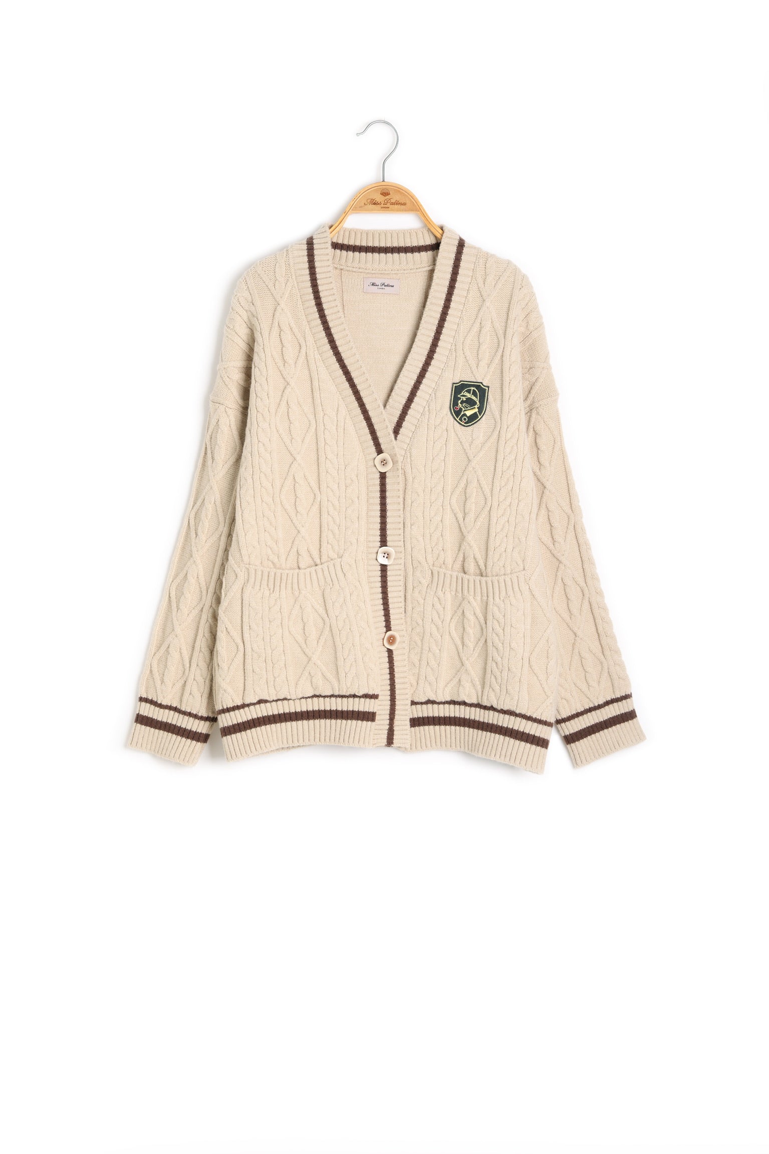Holmesian Cat Varsity Cardigan (Latte)