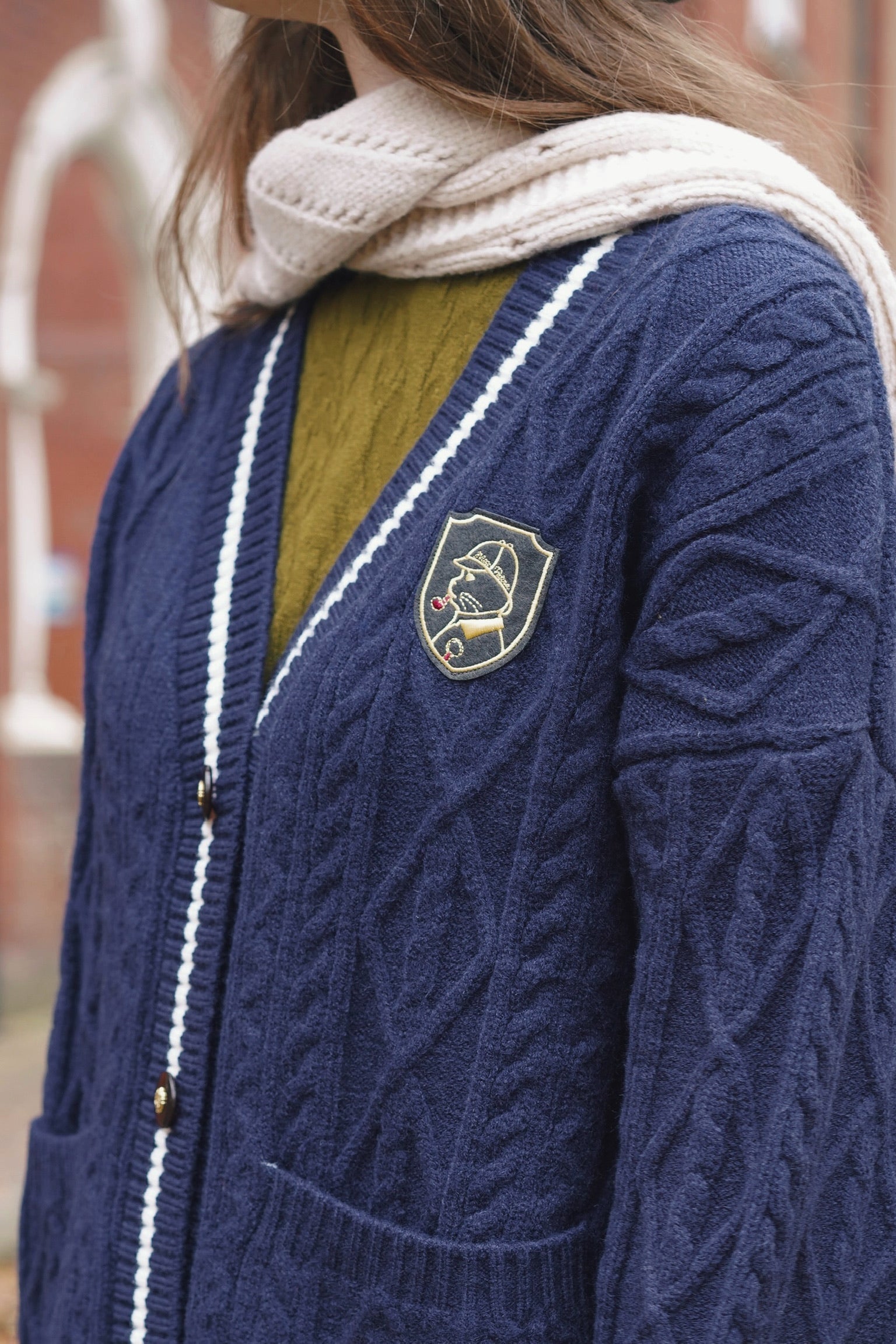 Holmesian Cat Varsity Cardigan (Navy)