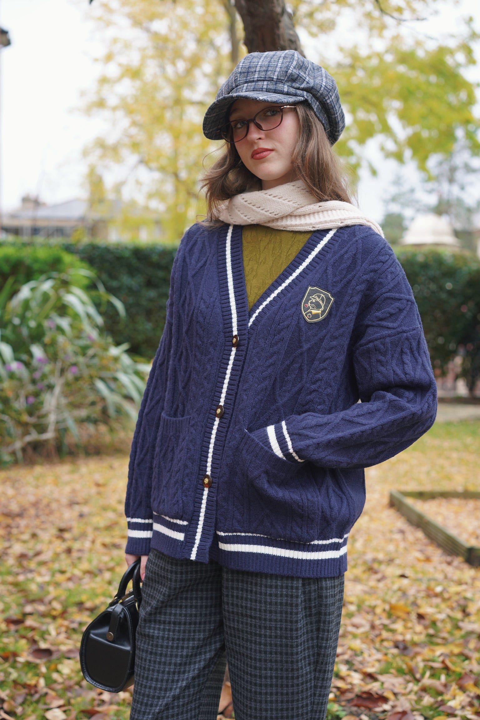 Holmesian Cat Varsity Cardigan (Navy)