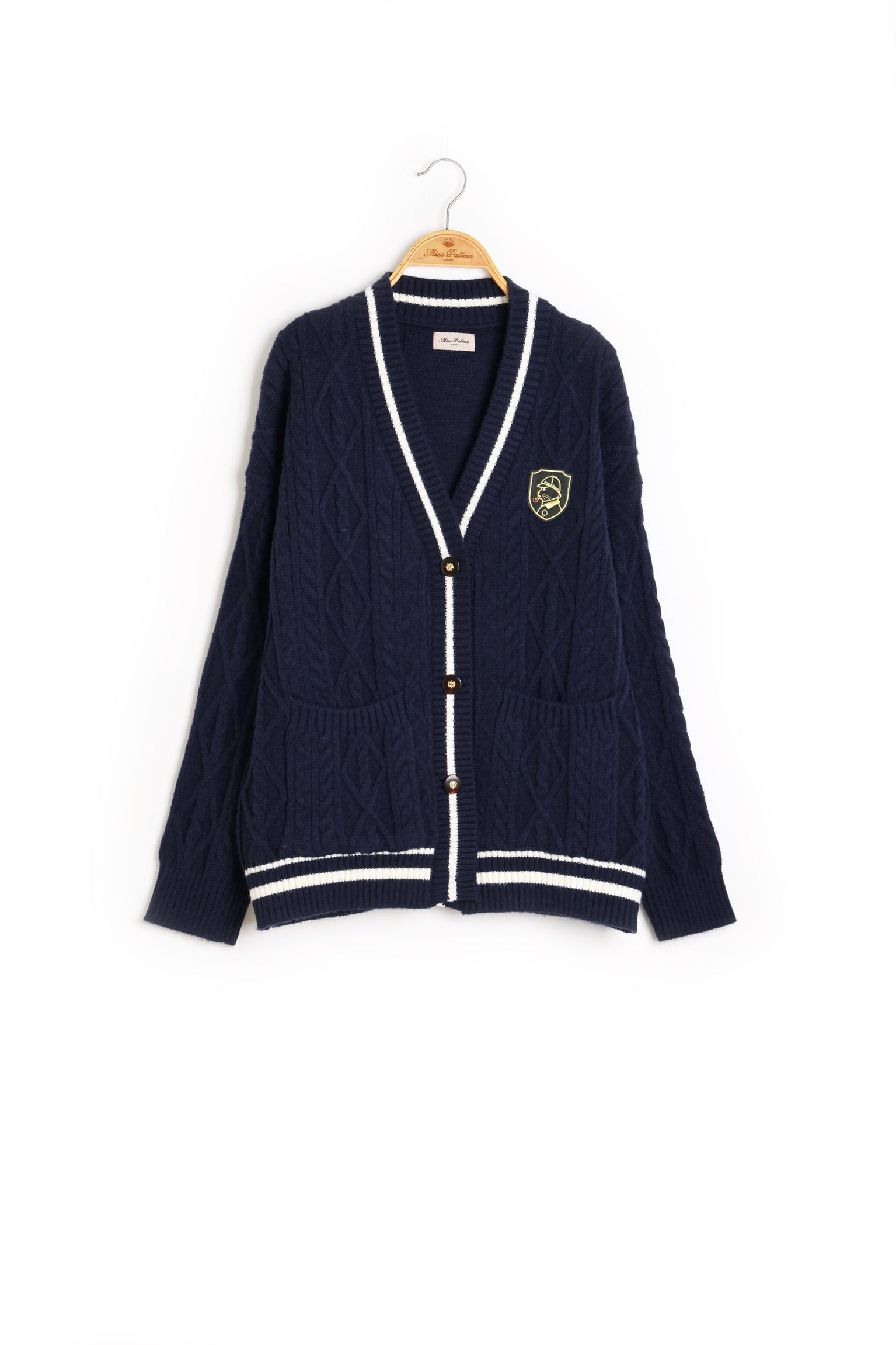 Holmesian Cat Varsity Cardigan (Navy)