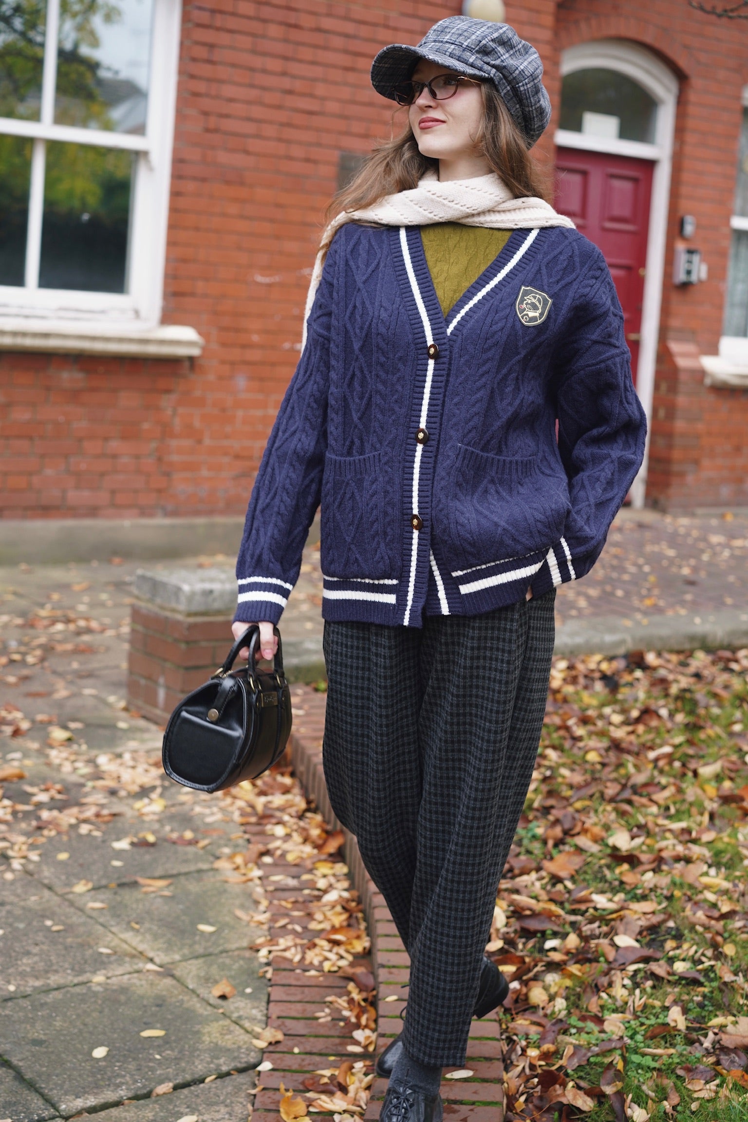 Holmesian Cat Varsity Cardigan (Navy)