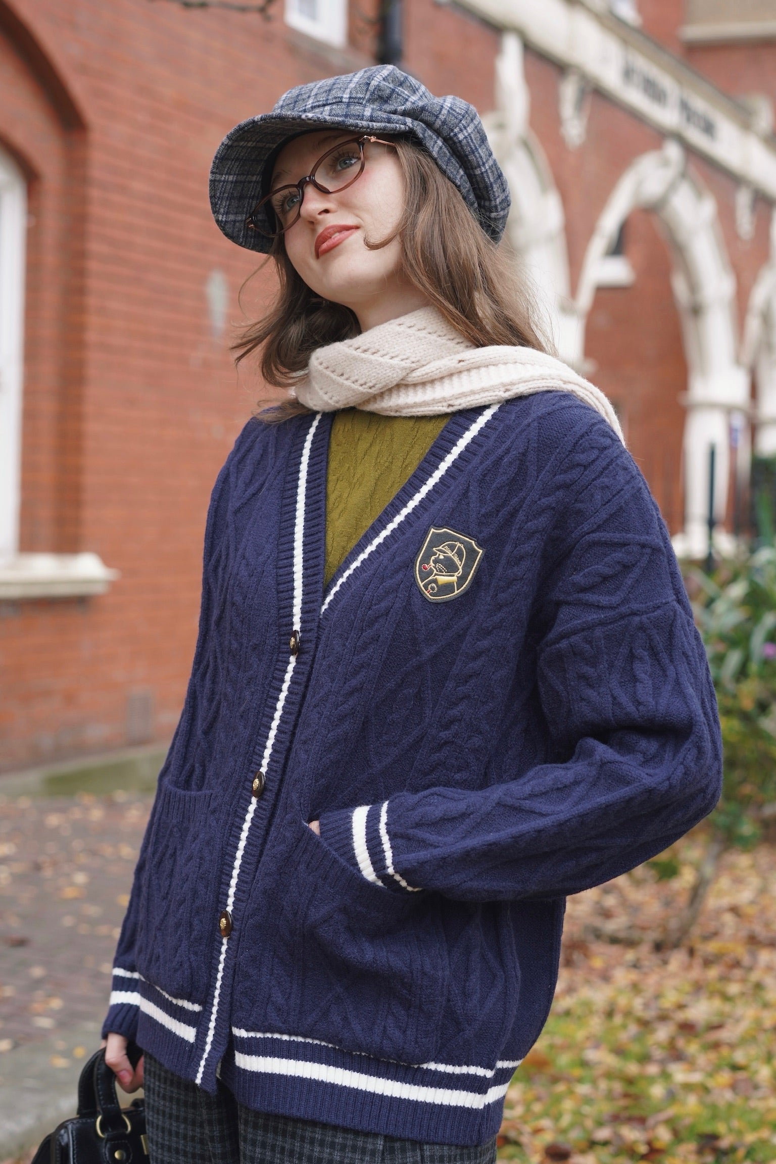 Holmesian Cat Varsity Cardigan (Navy)