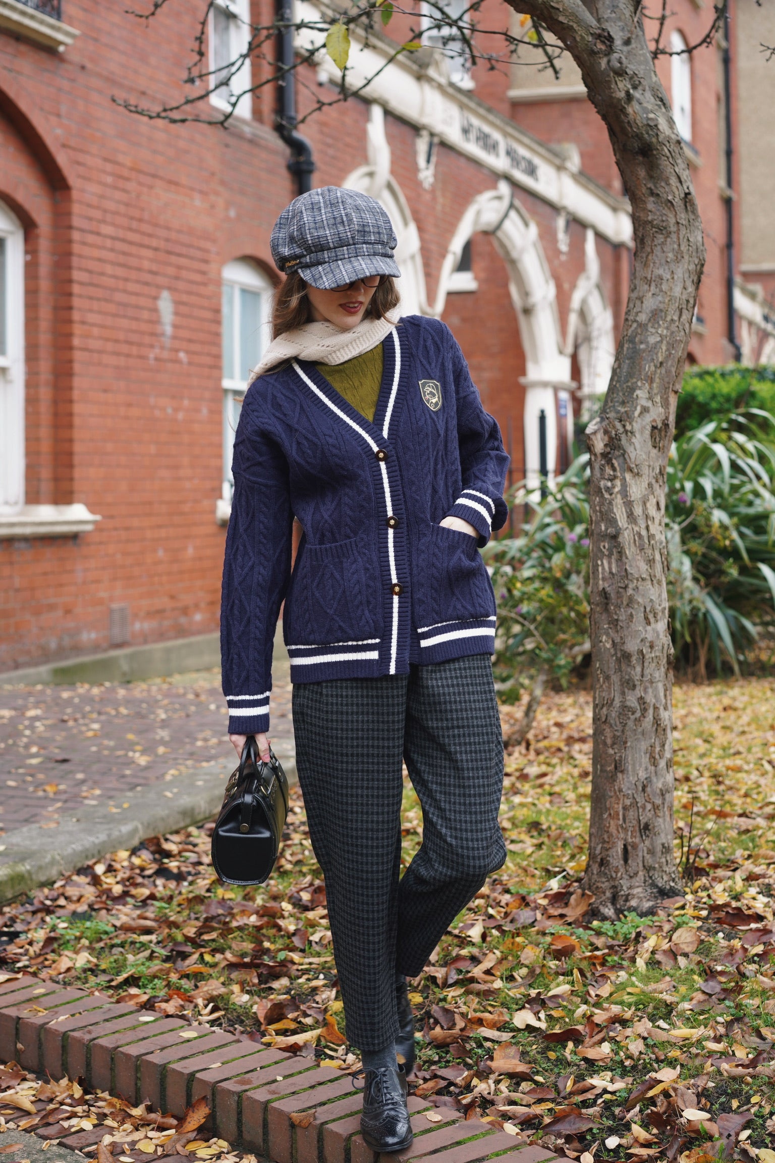 Holmesian Cat Varsity Cardigan (Navy)